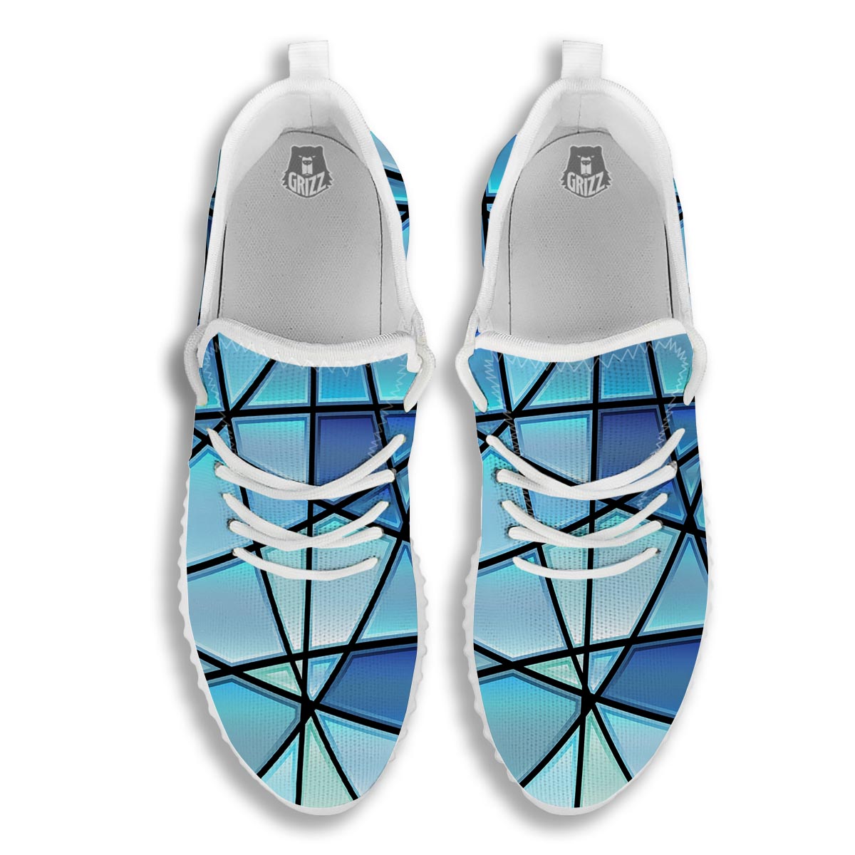 Stained Glass Mosaic Teal Print White Walking Shoes-grizzshop