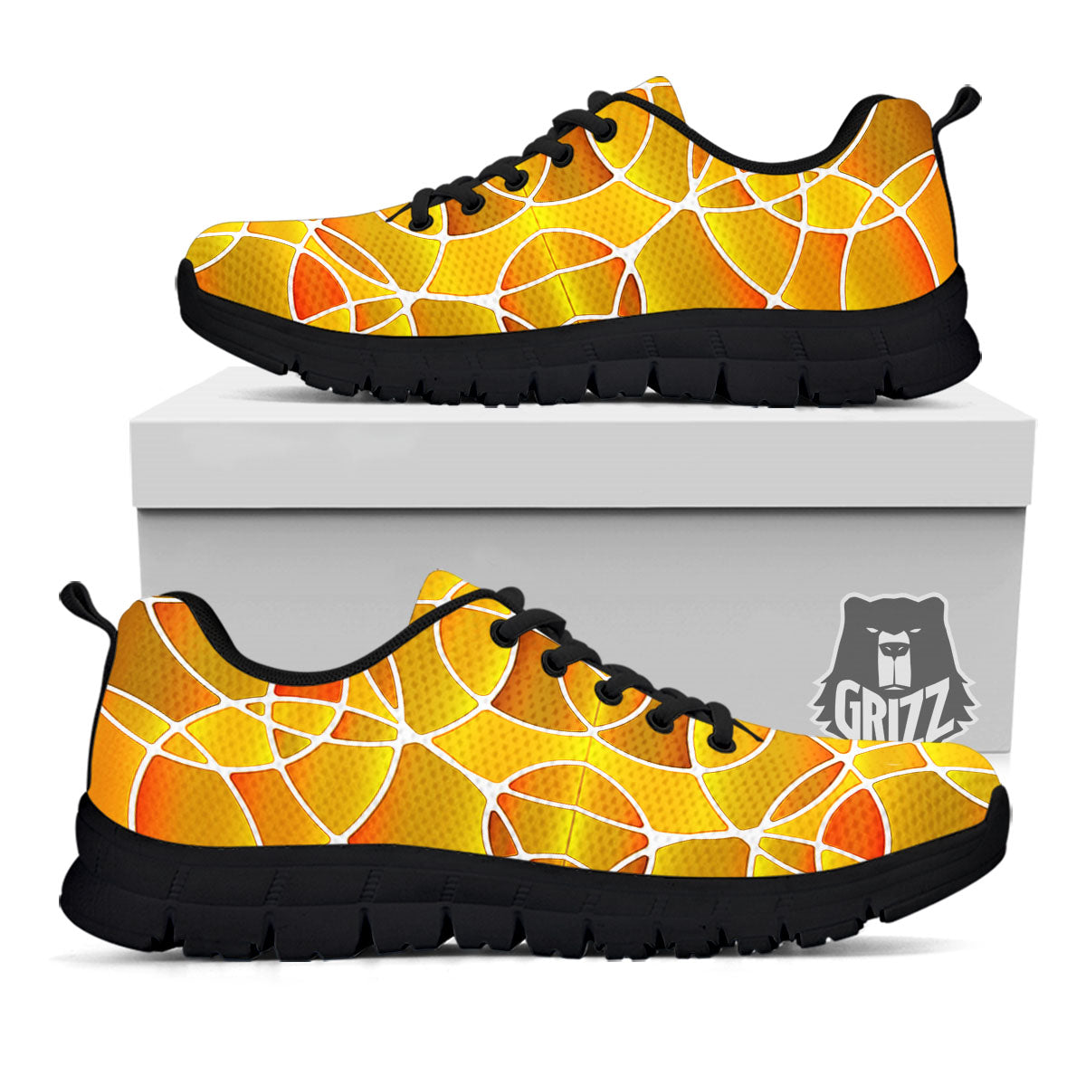 Stained Glass Mosaic Yellow Print Pattern Black Sneaker-grizzshop