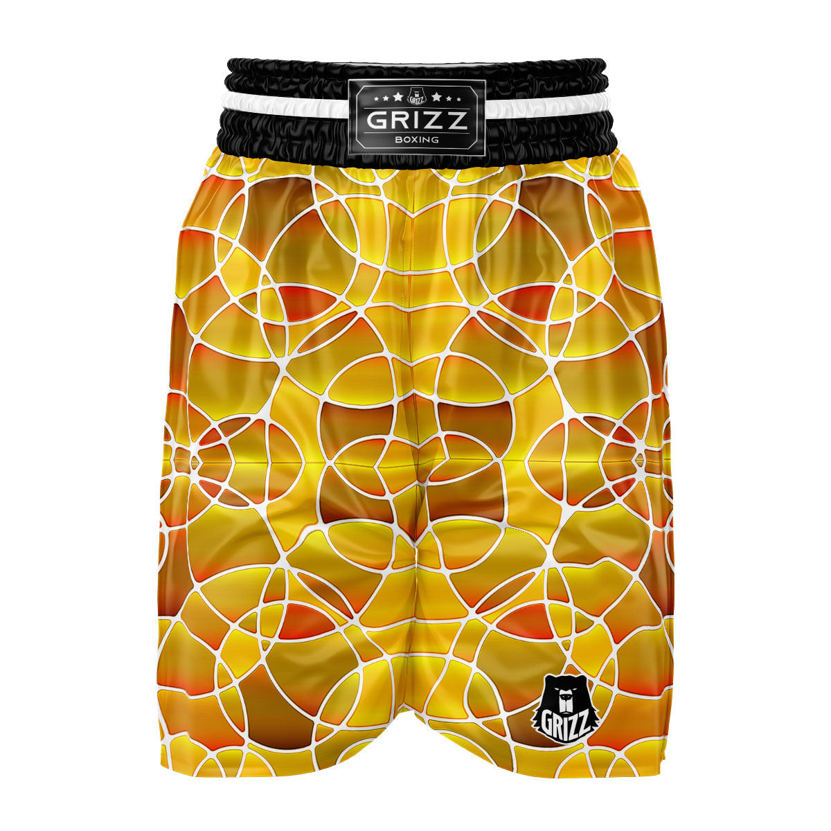 Stained Glass Mosaic Yellow Print Pattern Boxing Shorts-grizzshop