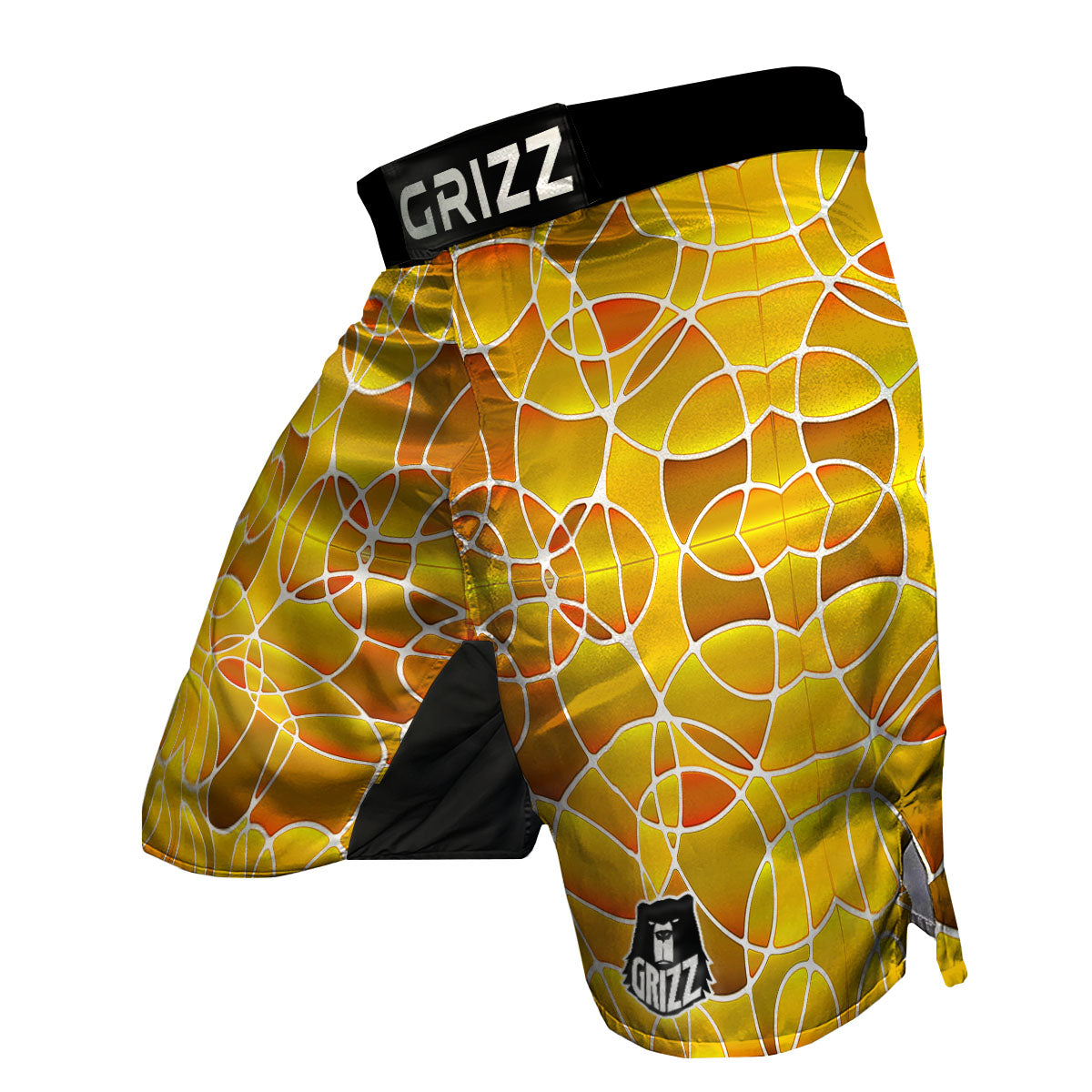 Stained Glass Mosaic Yellow Print Pattern MMA Shorts-grizzshop
