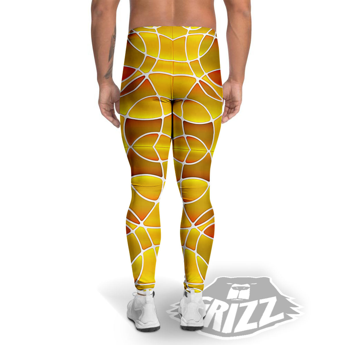 Stained Glass Mosaic Yellow Print Pattern Men's Leggings-grizzshop