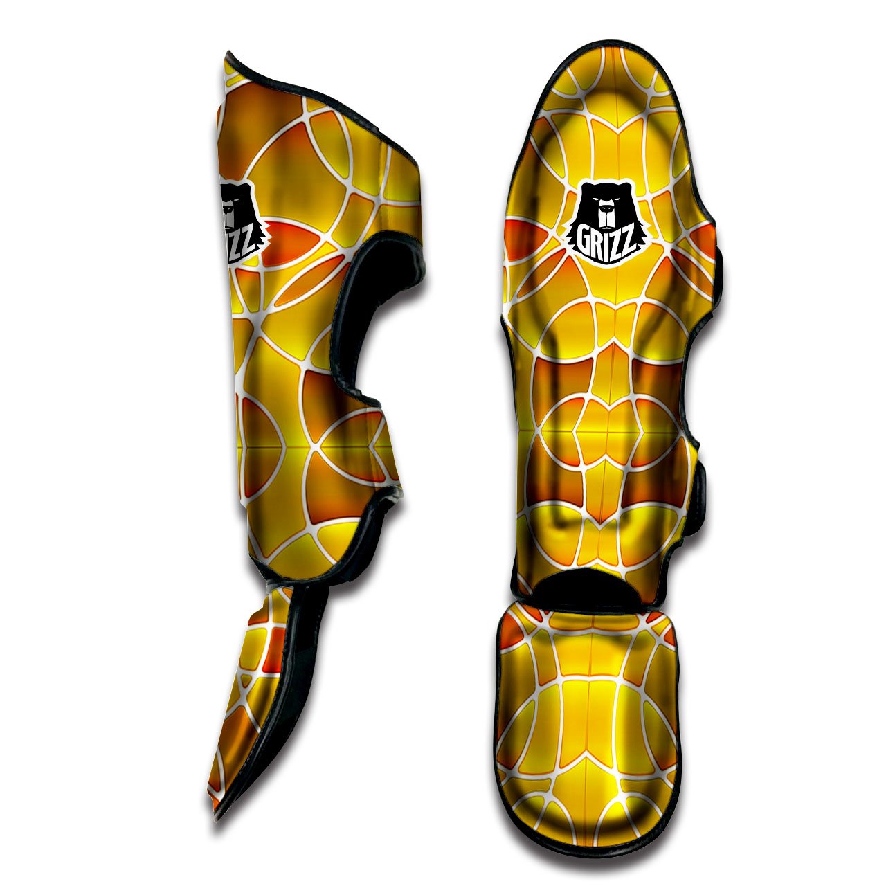 Stained Glass Mosaic Yellow Print Pattern Muay Thai Shin Guards-grizzshop