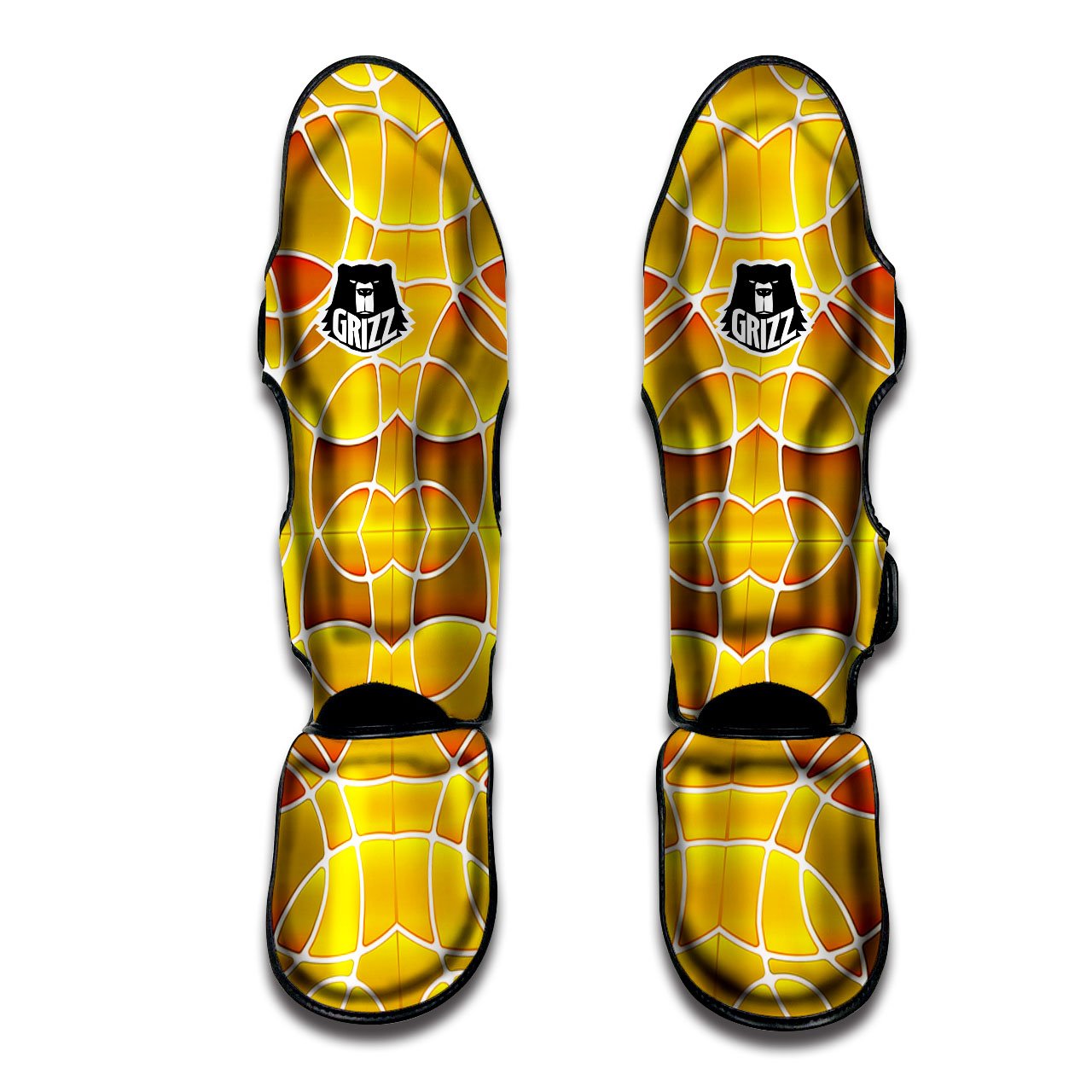 Stained Glass Mosaic Yellow Print Pattern Muay Thai Shin Guards-grizzshop