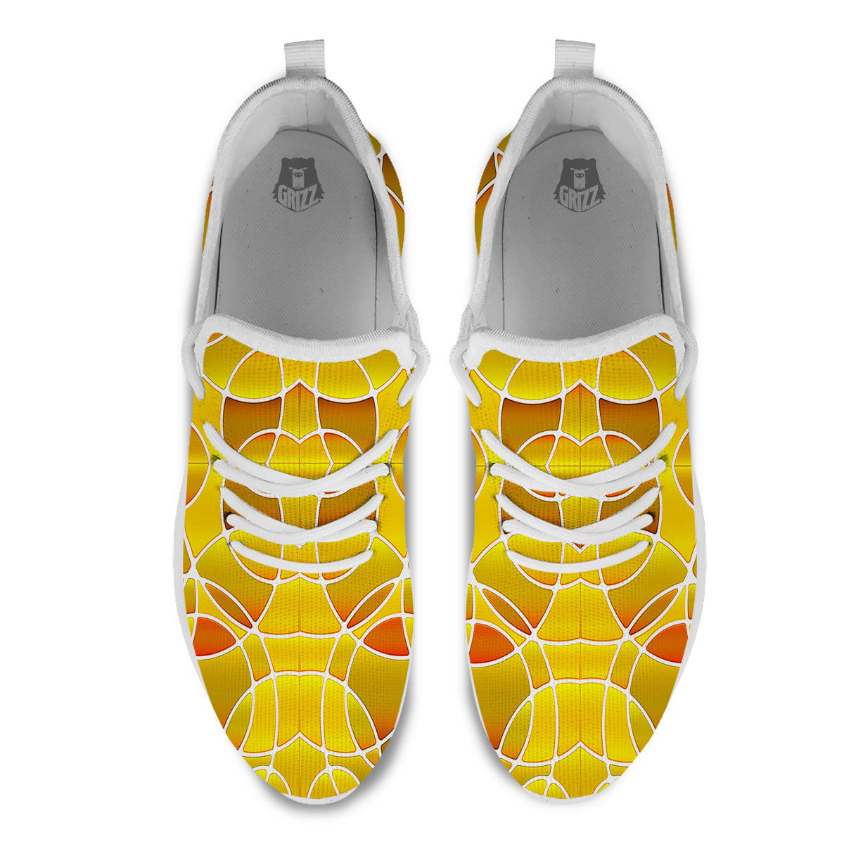 Stained Glass Mosaic Yellow Print Pattern White Athletic Shoes-grizzshop