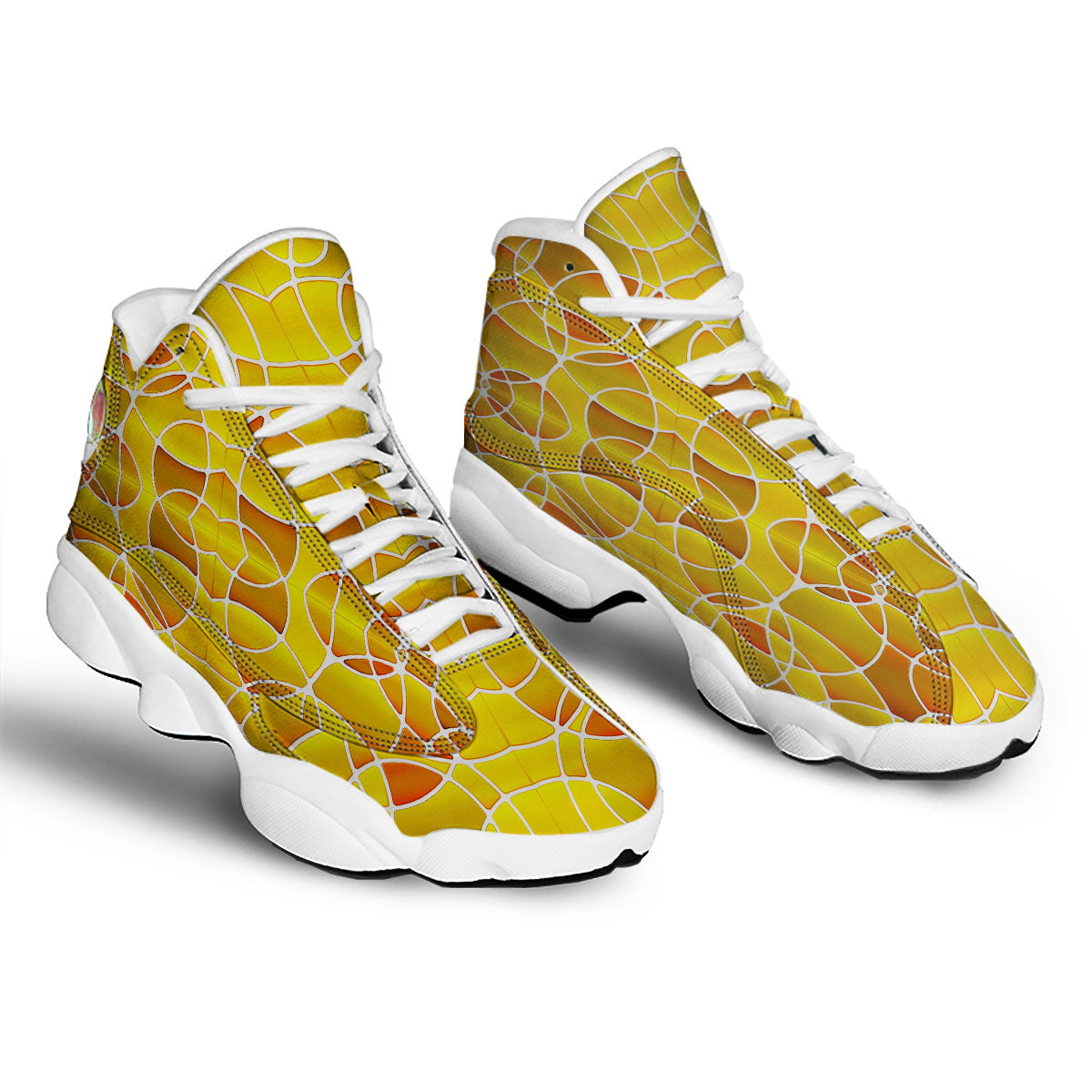Stained Glass Mosaic Yellow Print Pattern White Basketball Shoes-grizzshop