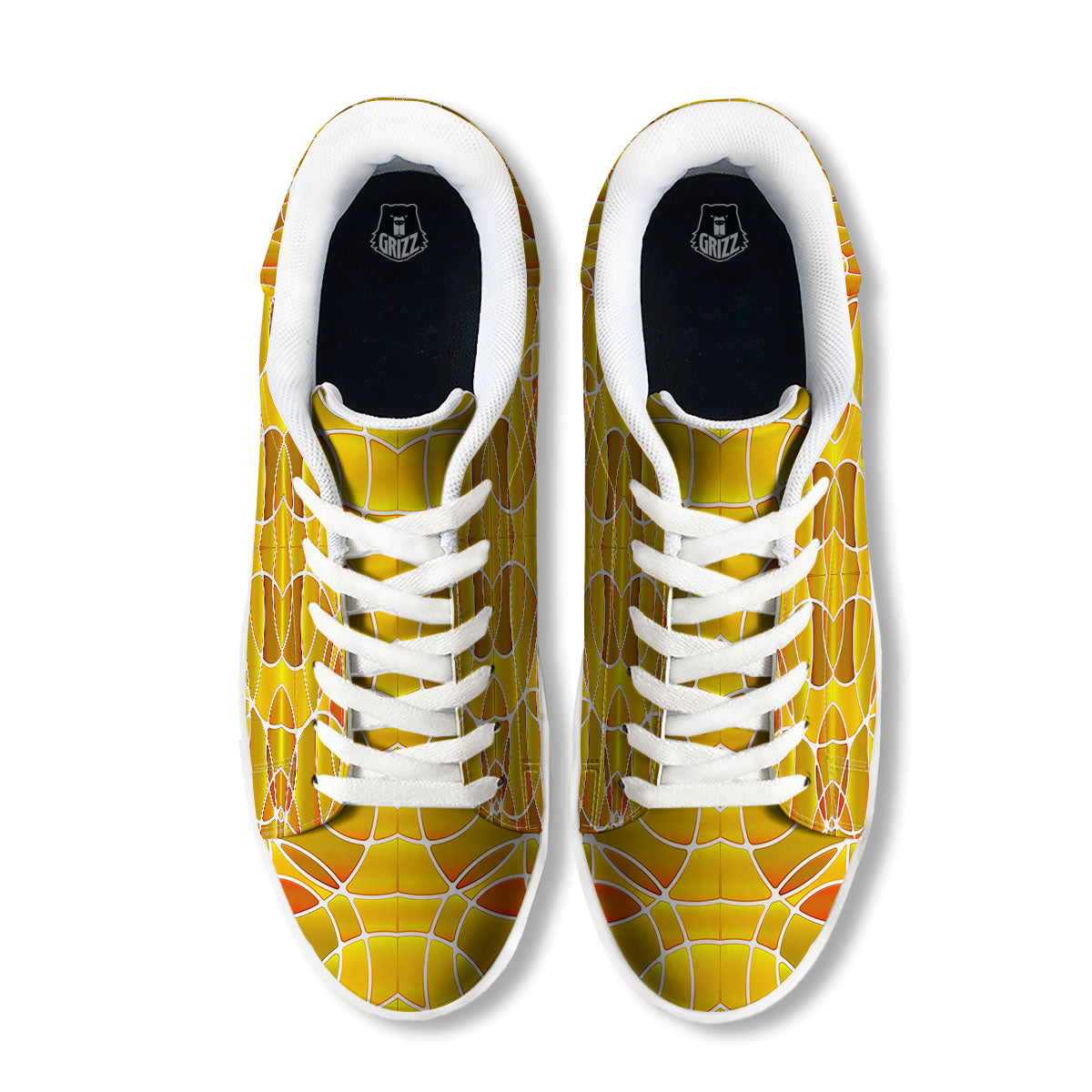 Stained Glass Mosaic Yellow Print Pattern White Low Top Sneakers-grizzshop