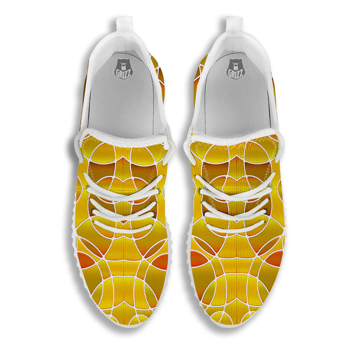 Stained Glass Mosaic Yellow Print Pattern White Walking Shoes-grizzshop