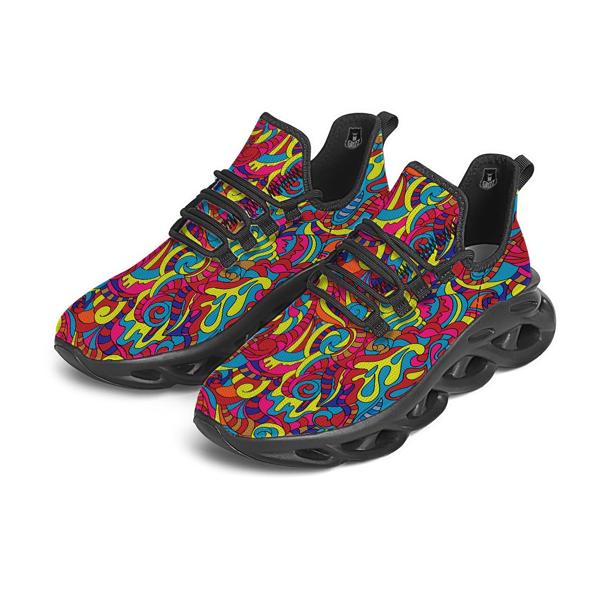 Stained Glass Psychedelic Trippy Black Running Shoes-grizzshop