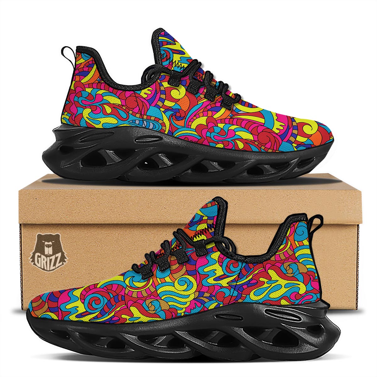Stained Glass Psychedelic Trippy Black Running Shoes-grizzshop
