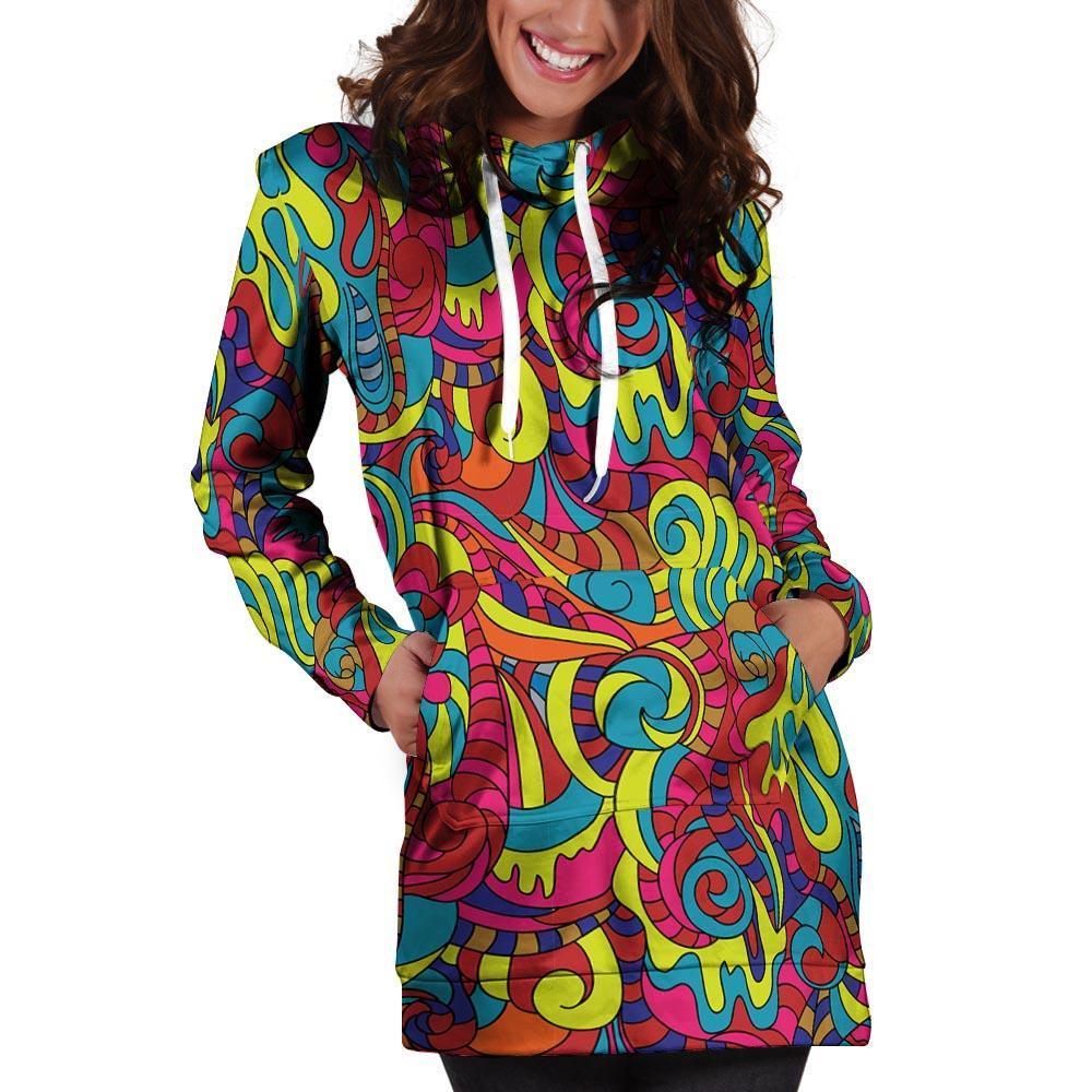 Stained Glass Psychedelic Trippy Hoodie Dress-grizzshop