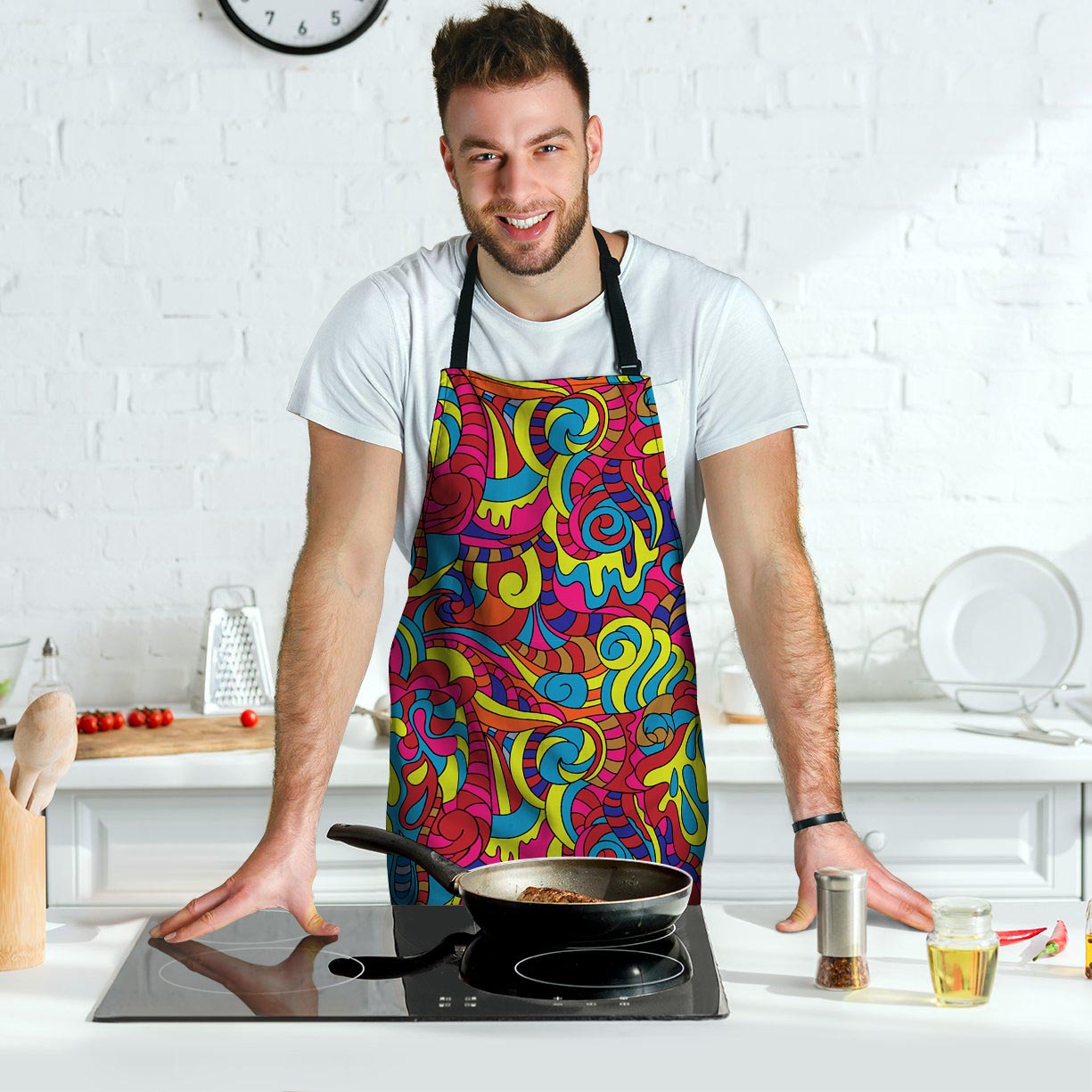 Stained Glass Psychedelic Trippy Men's Apron-grizzshop