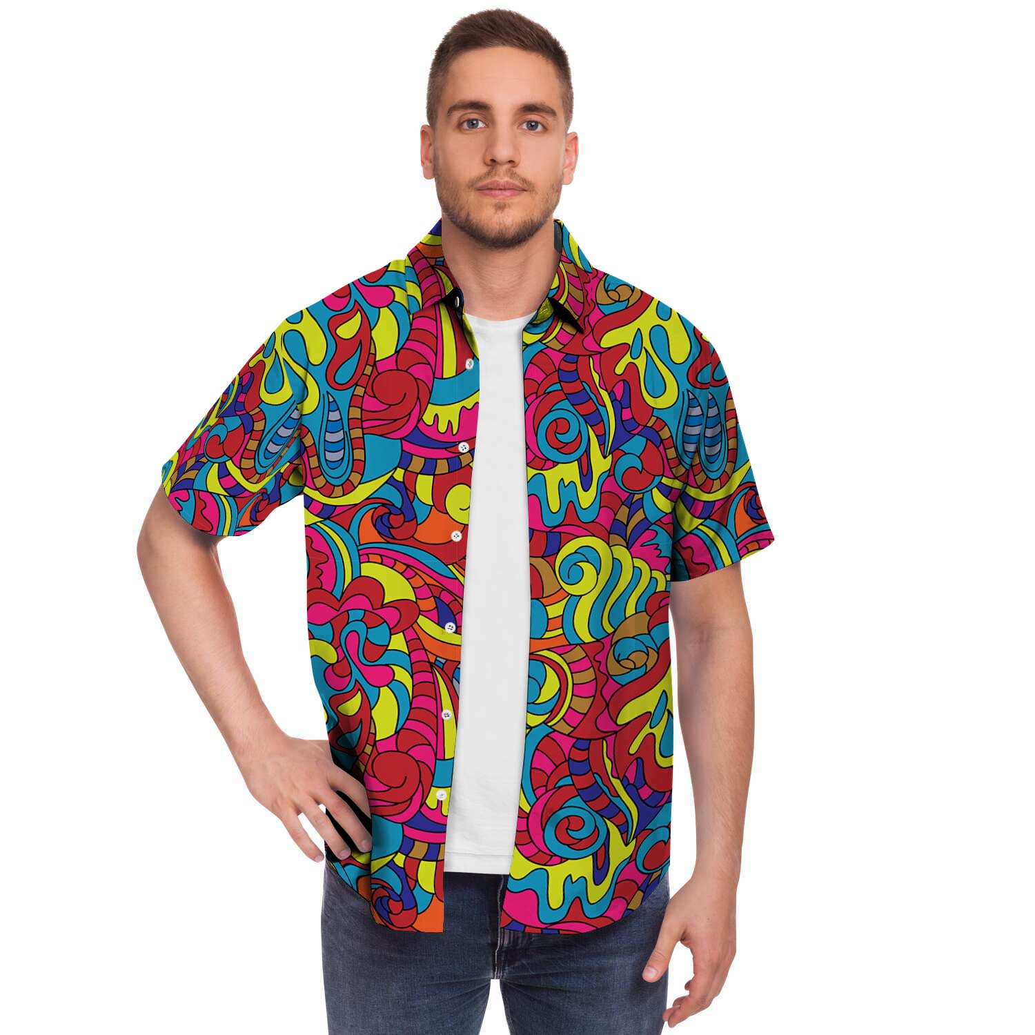 Stained Glass Psychedelic Trippy Men's Short Sleeve Shirt-grizzshop
