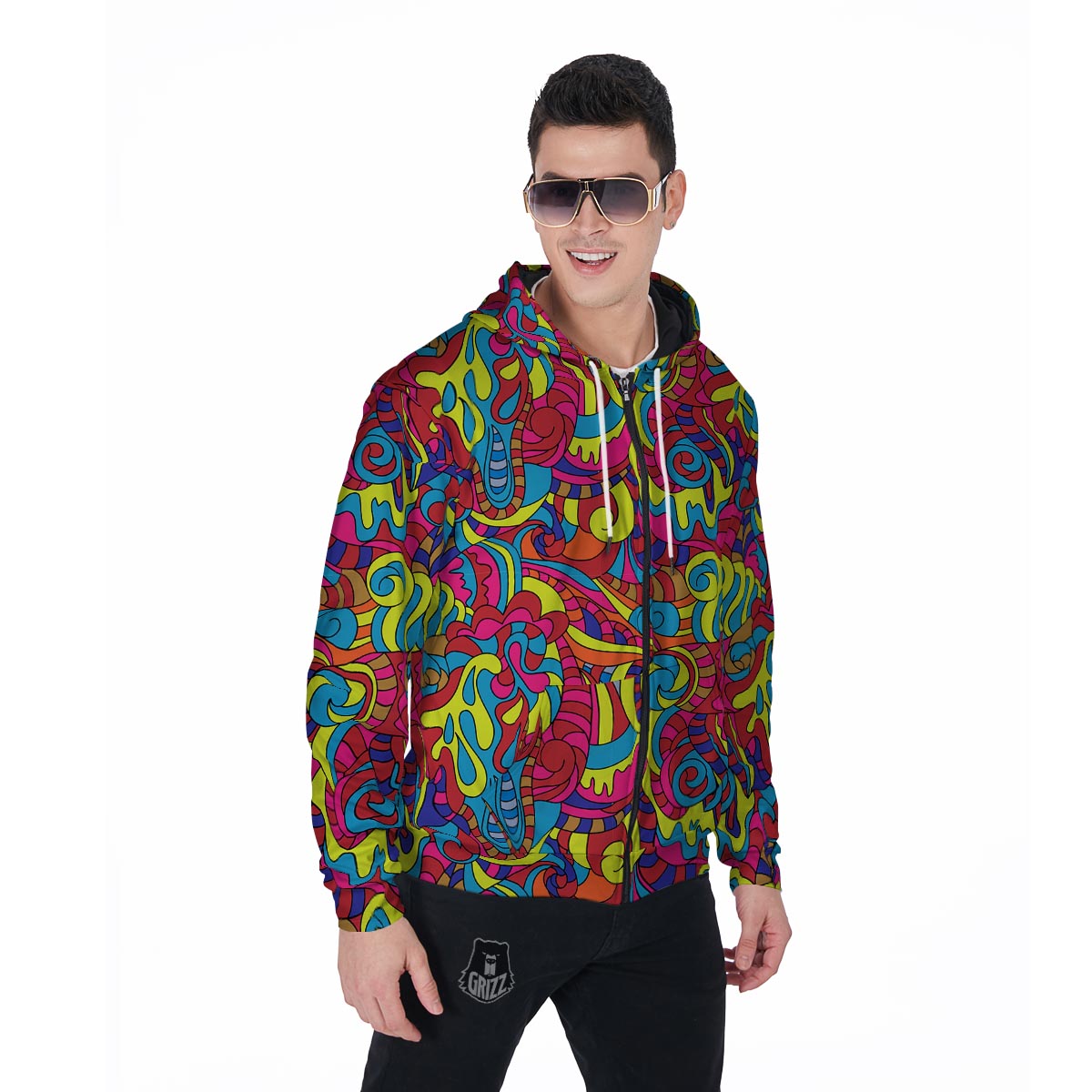 Stained Glass Psychedelic Trippy Men's Zip Up Hoodie-grizzshop