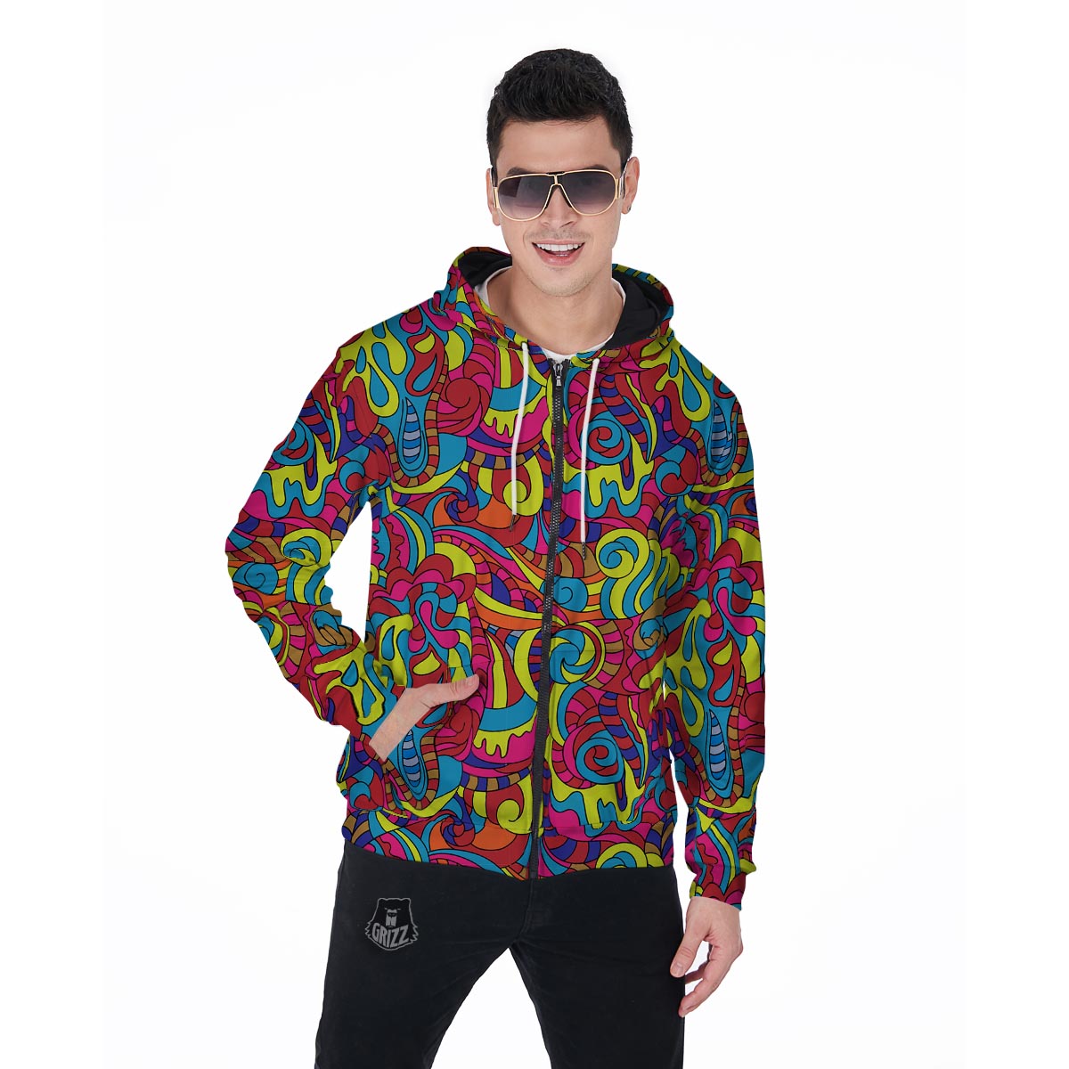 Stained Glass Psychedelic Trippy Men's Zip Up Hoodie-grizzshop