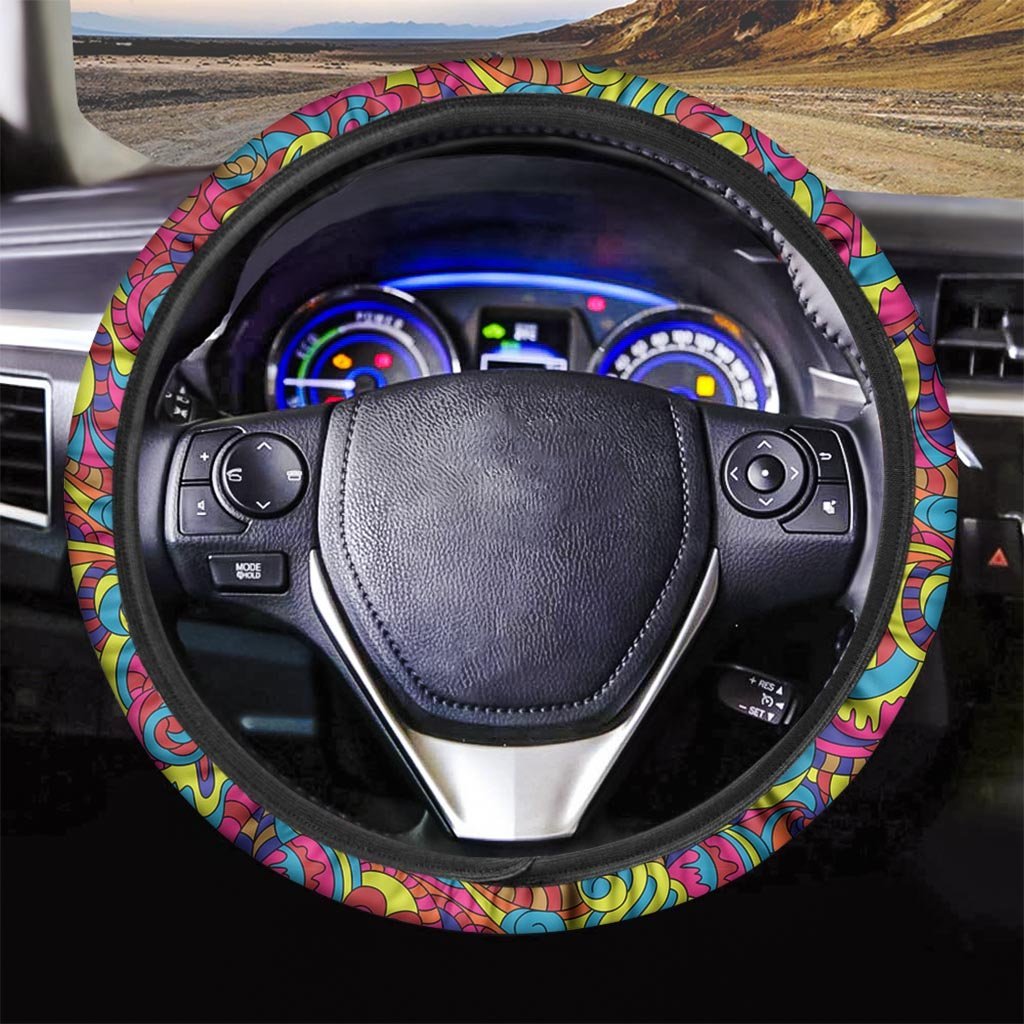 Stained Glass Psychedelic Trippy Steering Wheel Cover-grizzshop