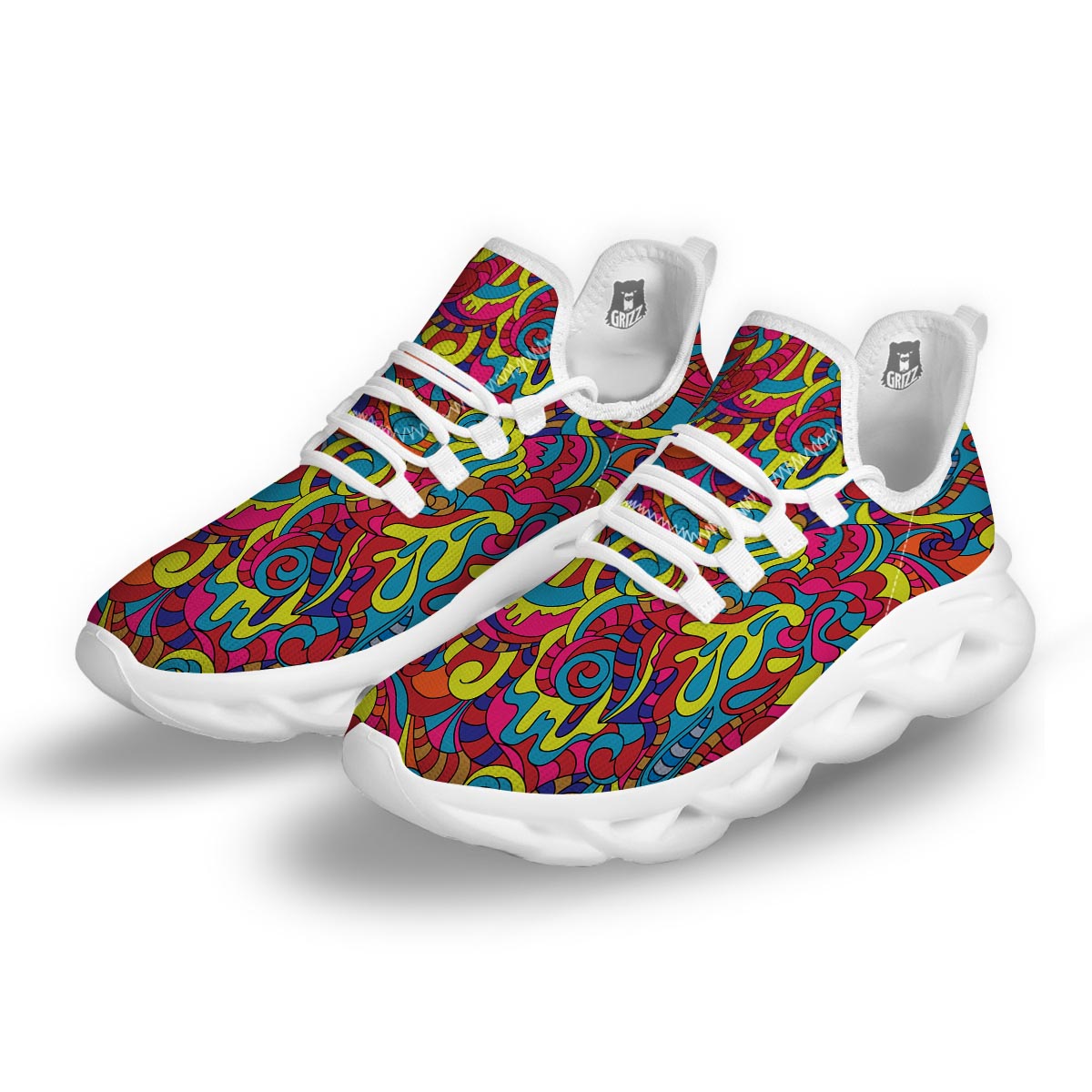 Stained Glass Psychedelic Trippy White Running Shoes-grizzshop