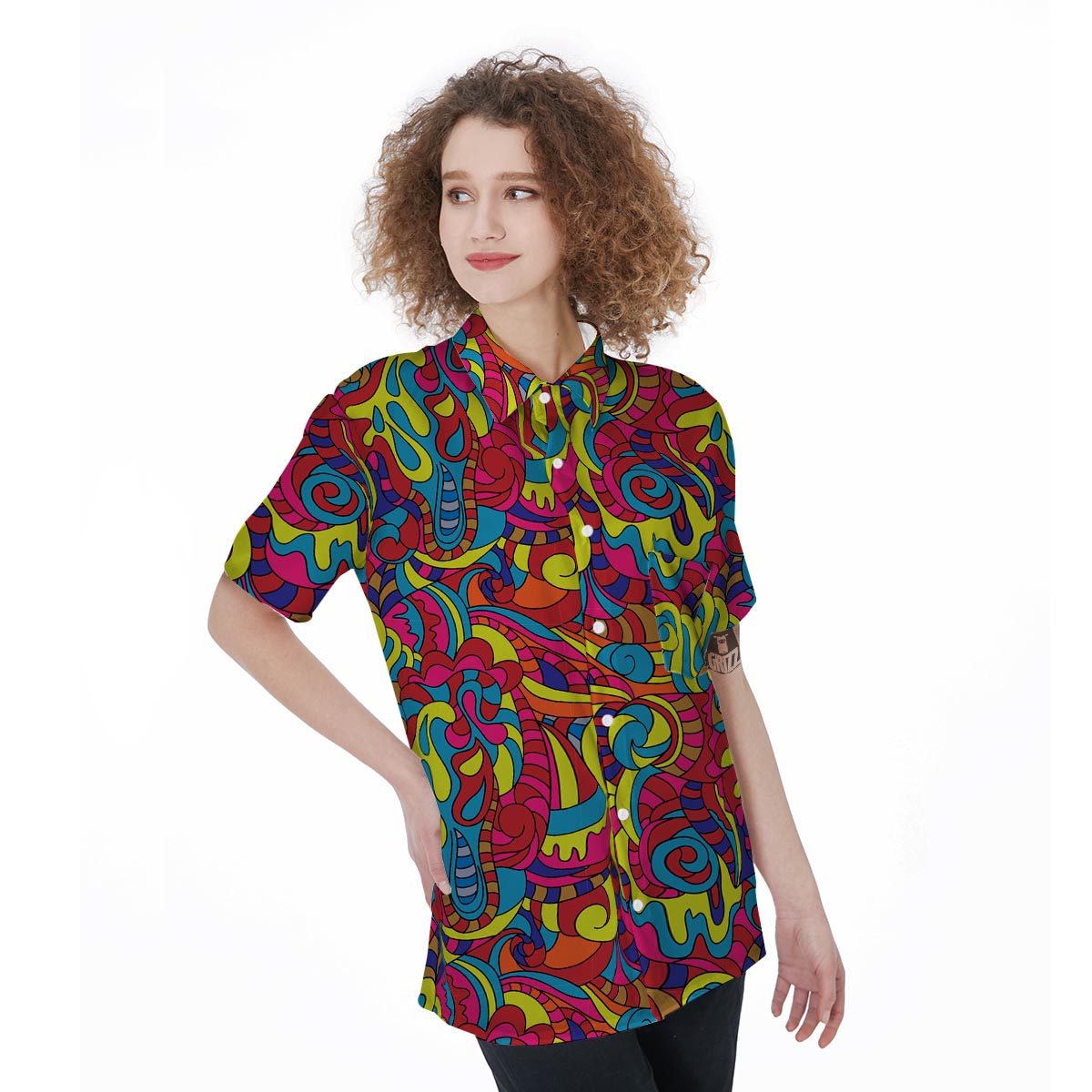 Stained Glass Psychedelic Trippy Women's Short Sleeve Shirts-grizzshop