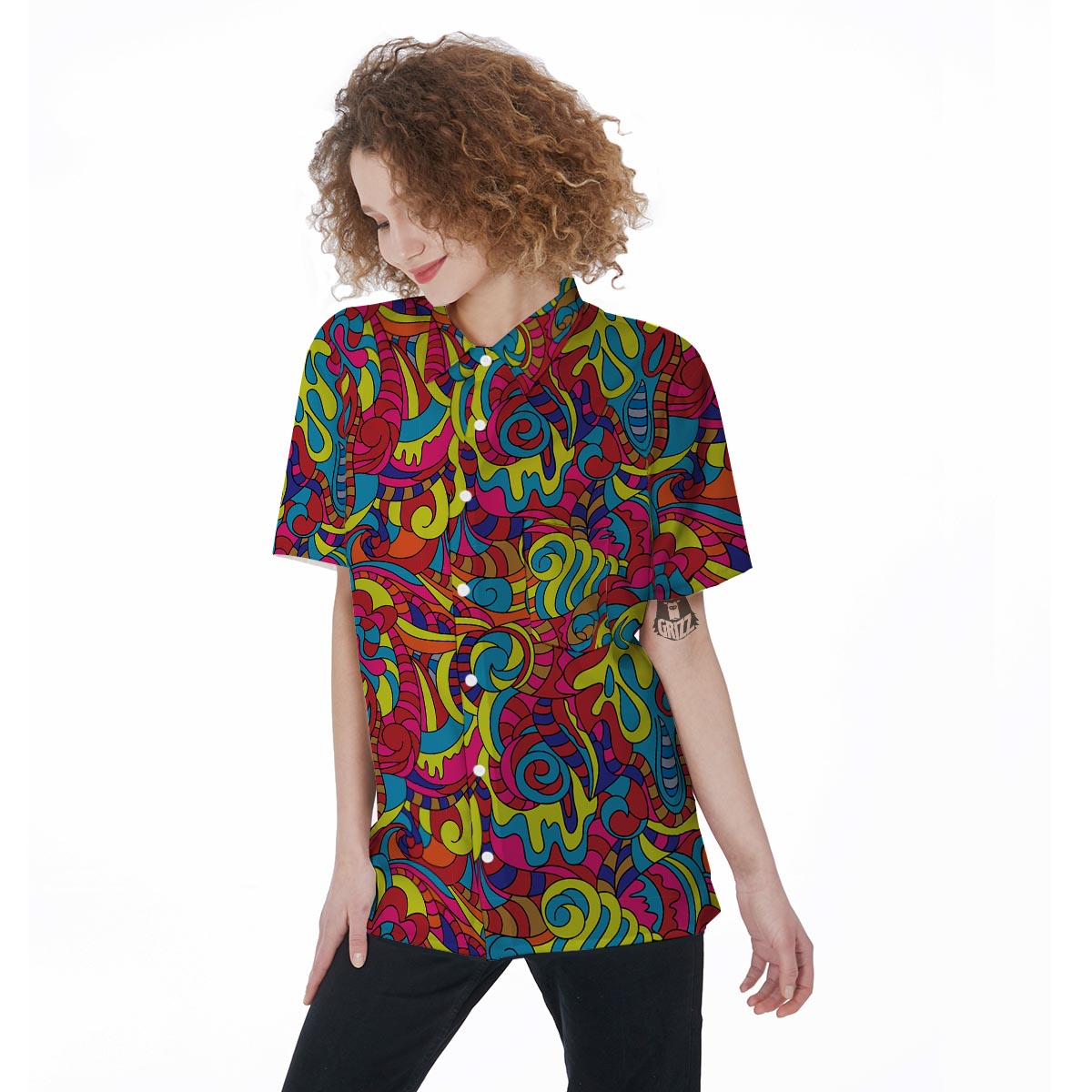 Stained Glass Psychedelic Trippy Women's Short Sleeve Shirts-grizzshop