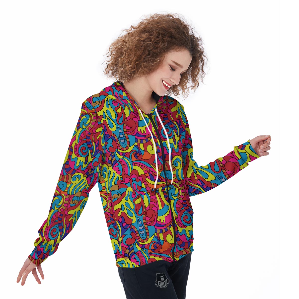 Stained Glass Psychedelic Trippy Women's Zip Up Hoodie-grizzshop