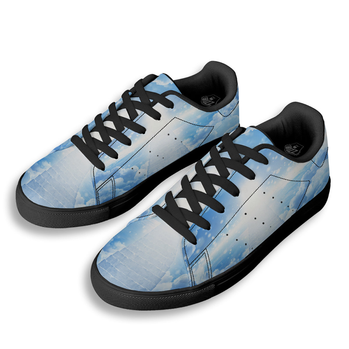 Stairs To Heaven Print Black Low Top Sneakers-grizzshop
