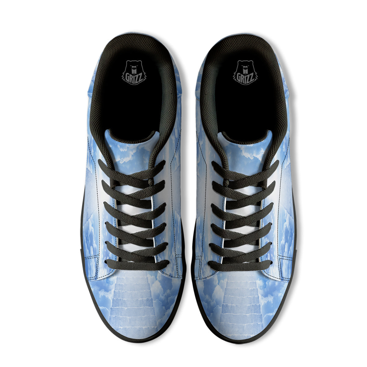 Stairs To Heaven Print Black Low Top Sneakers-grizzshop