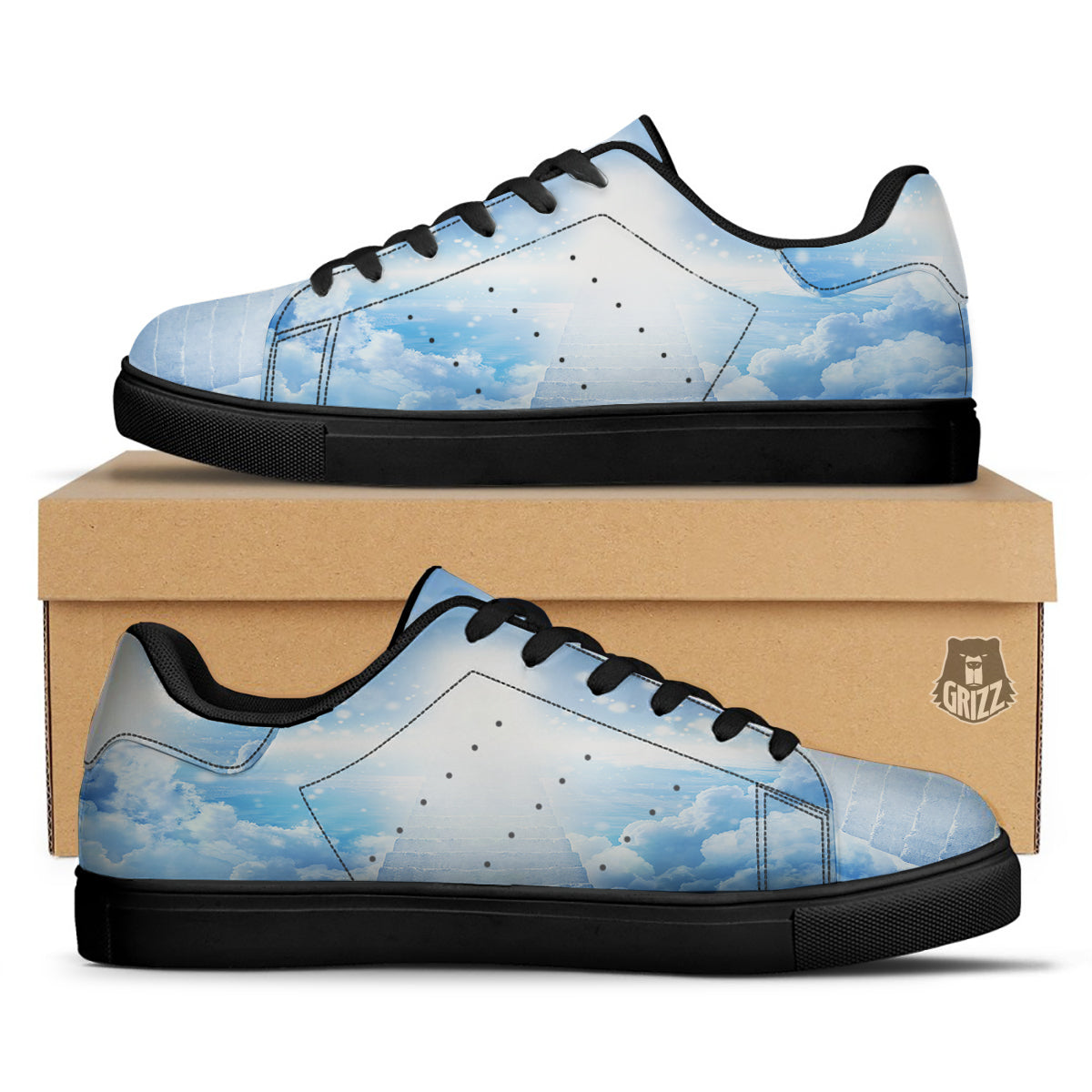 Stairs To Heaven Print Black Low Top Sneakers-grizzshop