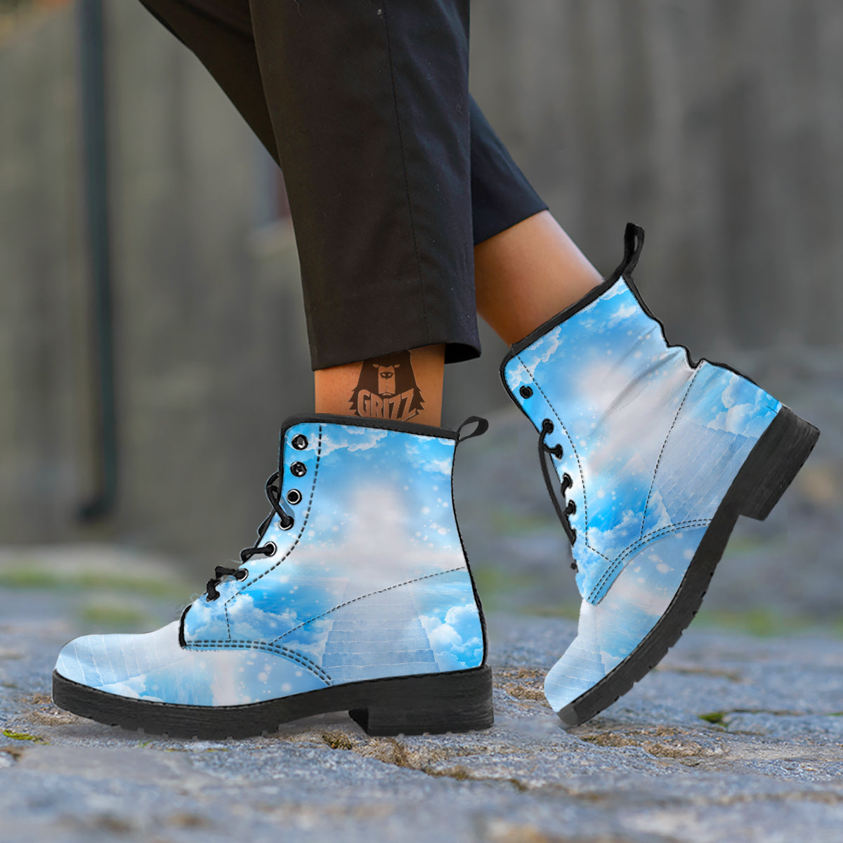 Stairs To Heaven Print Leather Boots-grizzshop