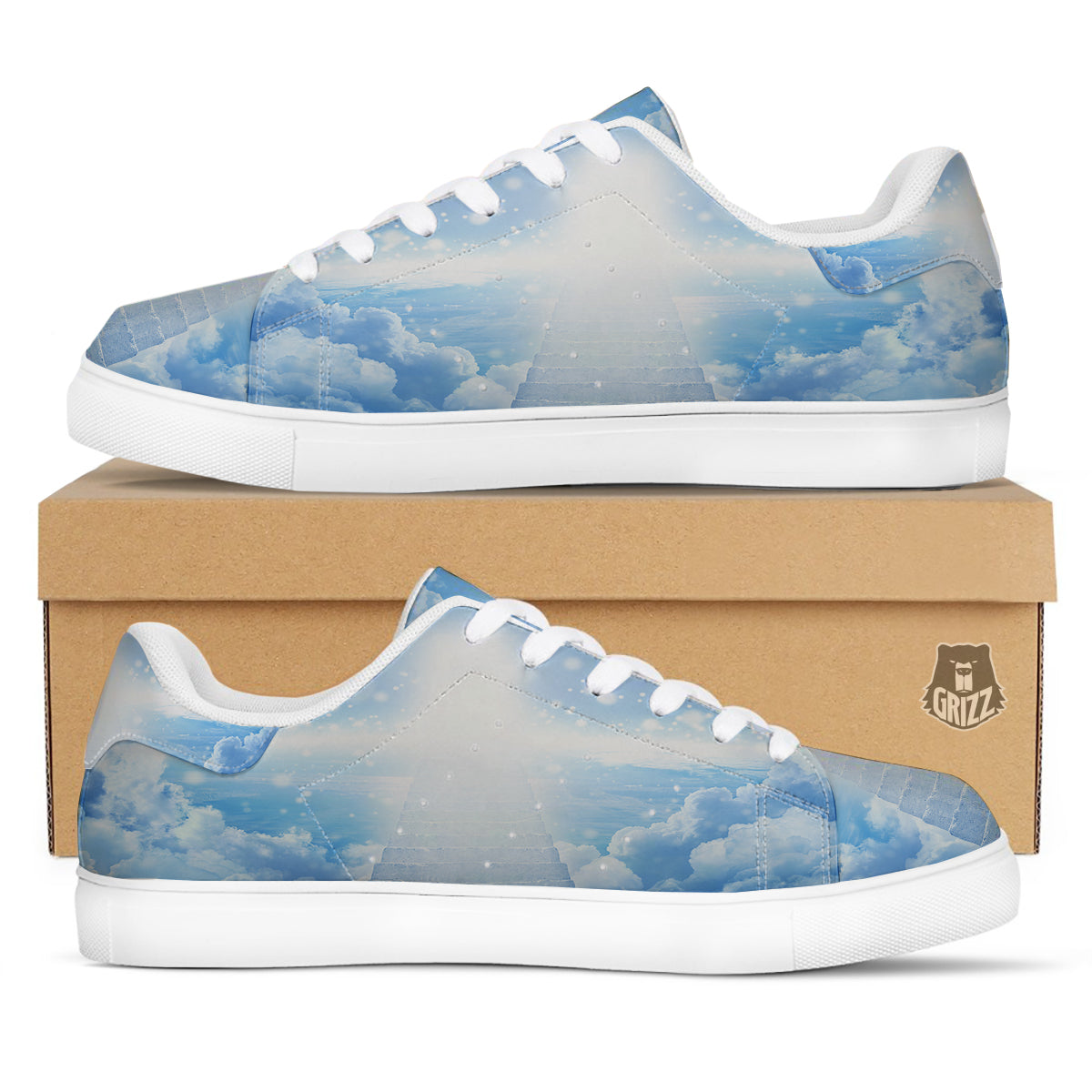 Stairs To Heaven Print White Low Top Sneakers-grizzshop