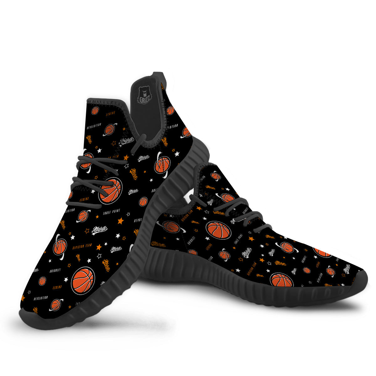 Star And Basketball Print Pattern Black Walking Shoes-grizzshop