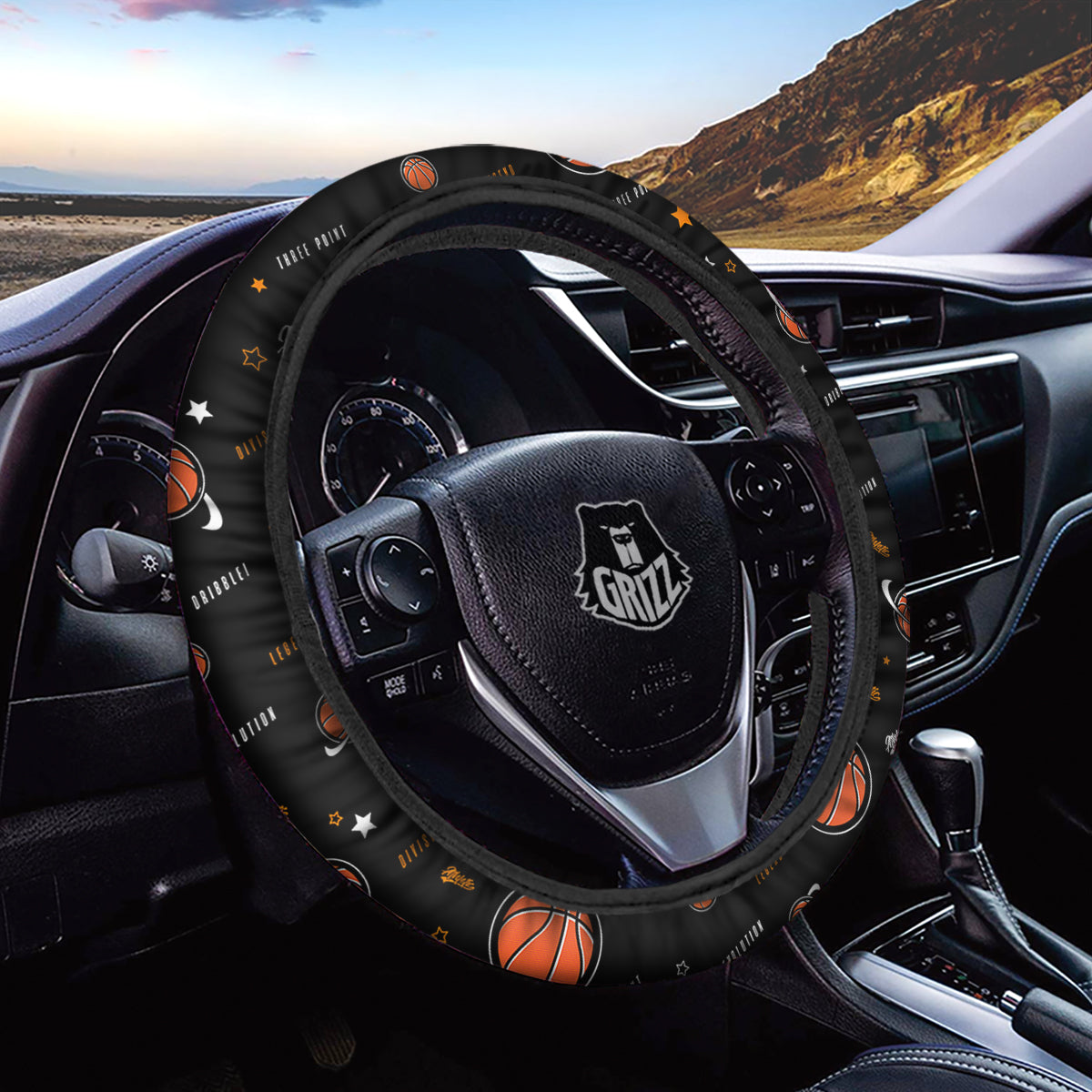 Star And Basketball Print Pattern Car Steering Wheel Cover-grizzshop
