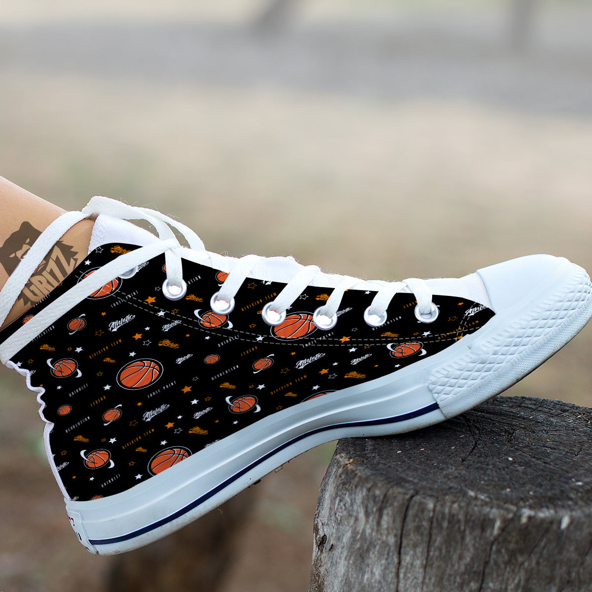 Star And Basketball Print Pattern White High Top Shoes-grizzshop