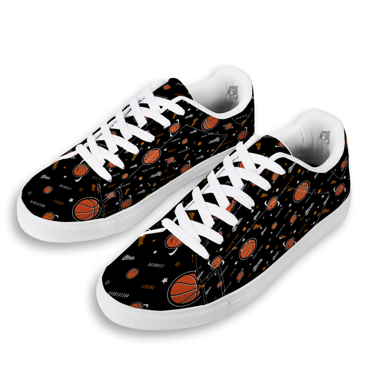 Star And Basketball Print Pattern White Low Top Sneakers-grizzshop
