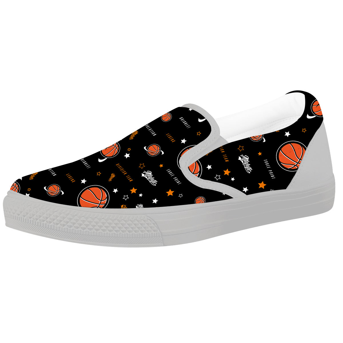 Star And Basketball Print Pattern White Slip On Shoes-grizzshop