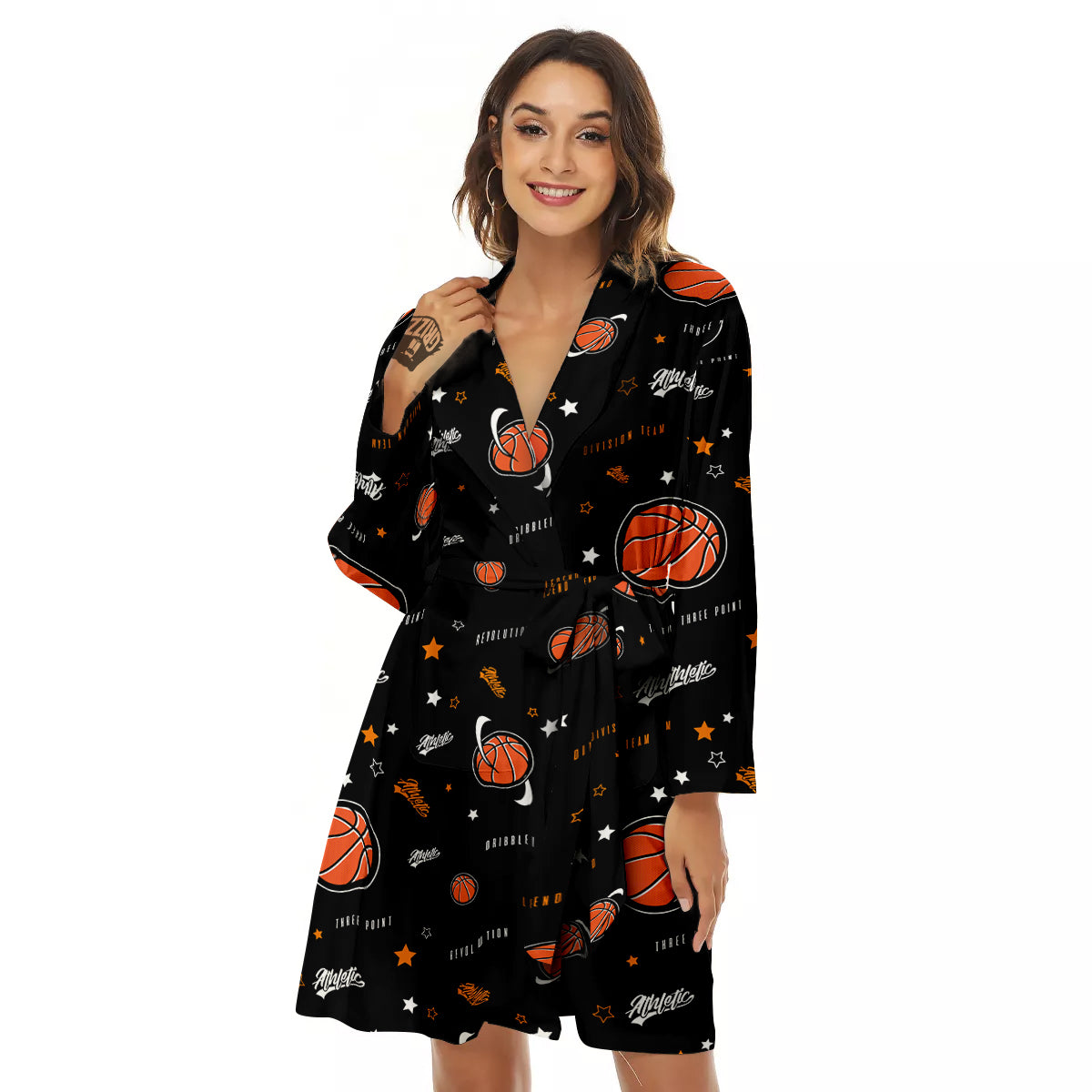 Star And Basketball Print Pattern Women's Robe-grizzshop