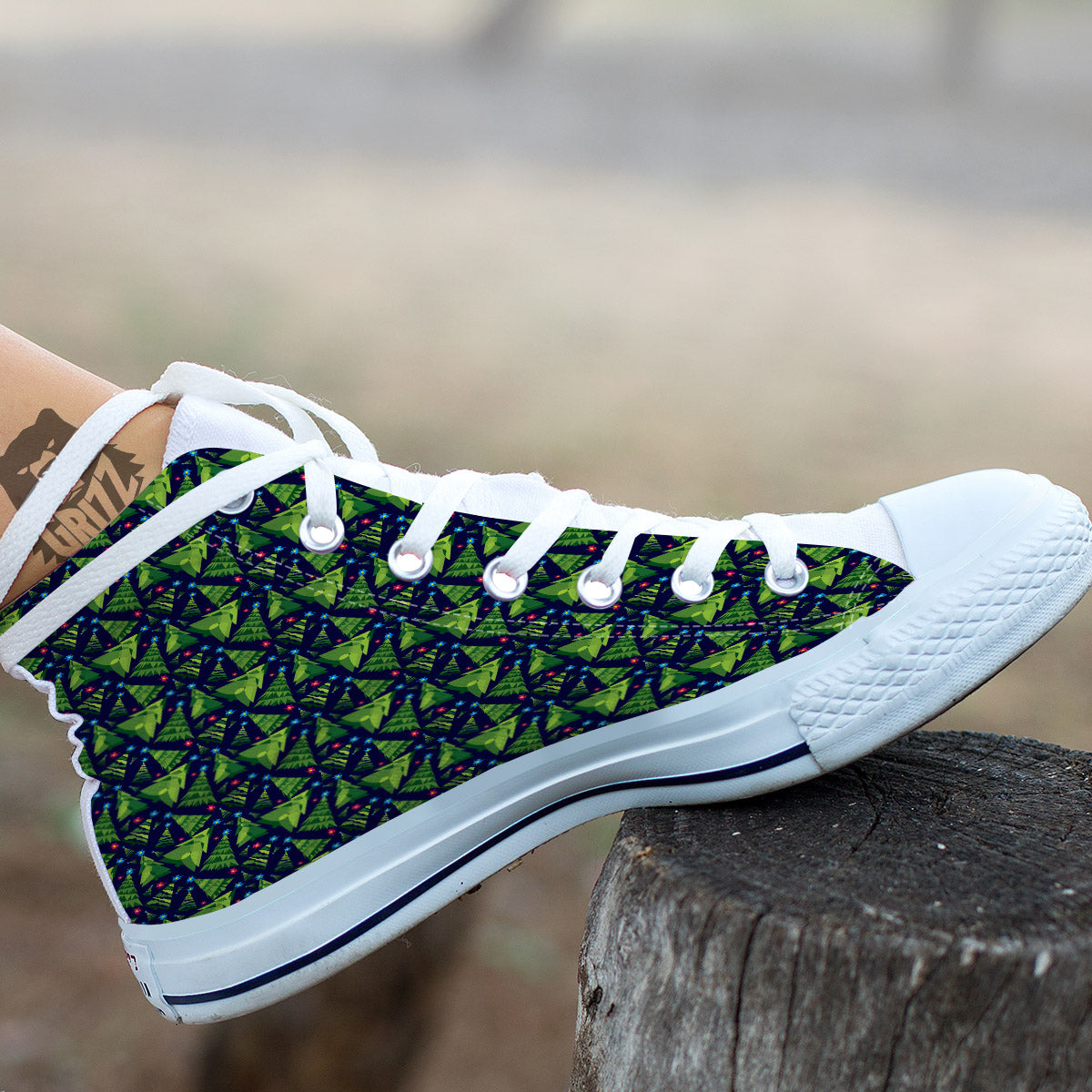 Star And Christmas Tree Print Pattern White High Top Shoes-grizzshop