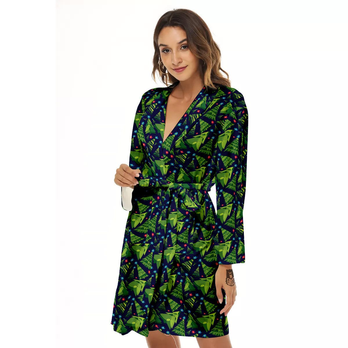 Star And Christmas Tree Print Pattern Women's Robe-grizzshop