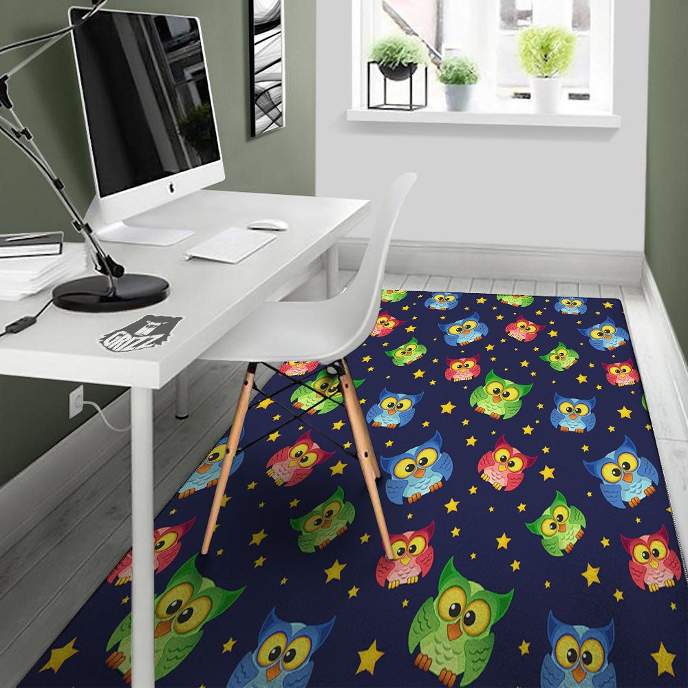 Star And Owl Print Pattern Floor Mat-grizzshop