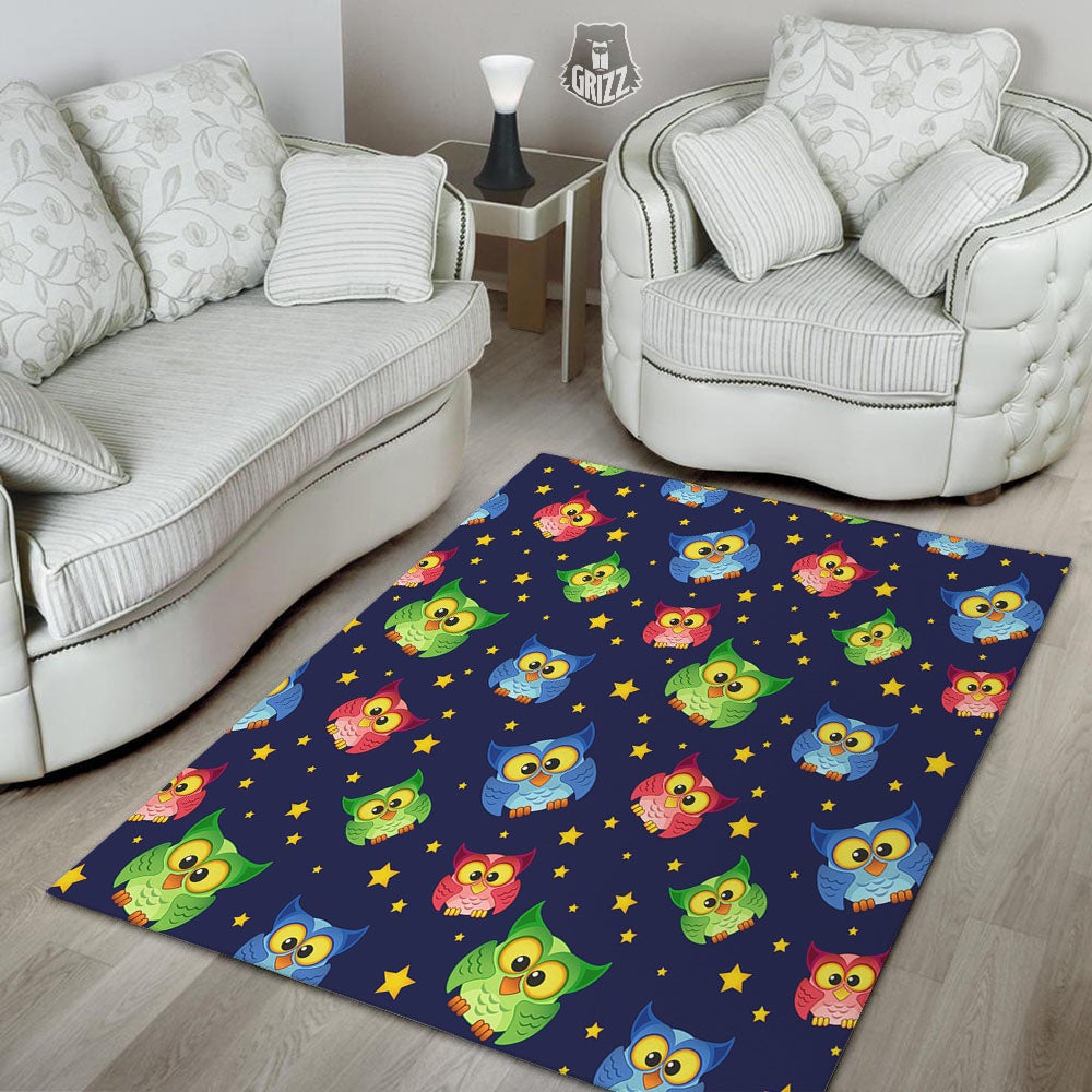 Star And Owl Print Pattern Floor Mat-grizzshop