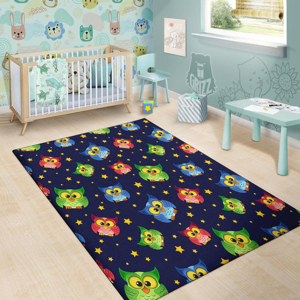 Star And Owl Print Pattern Floor Mat-grizzshop