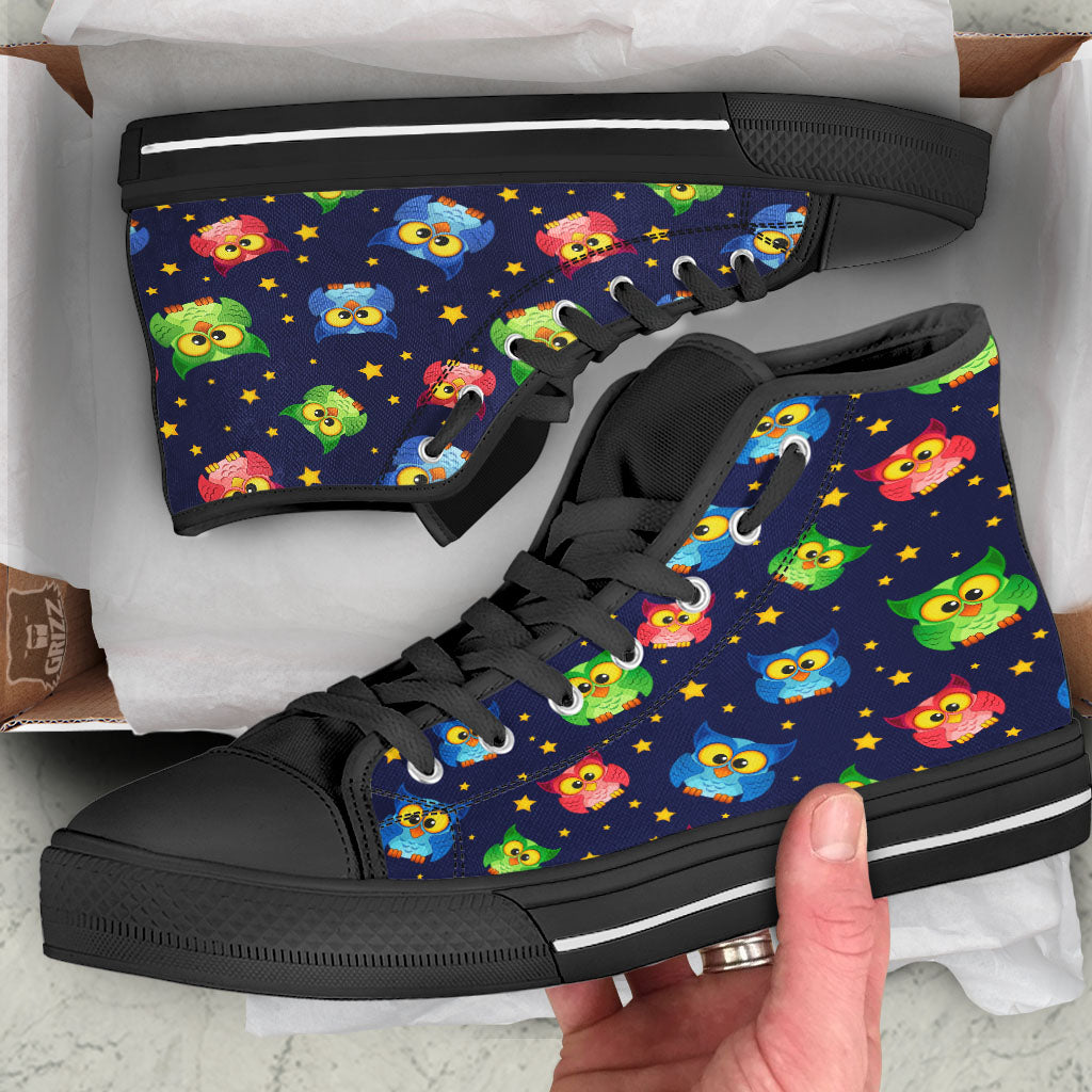 Star And Owl Print Pattern High Top Shoes-grizzshop