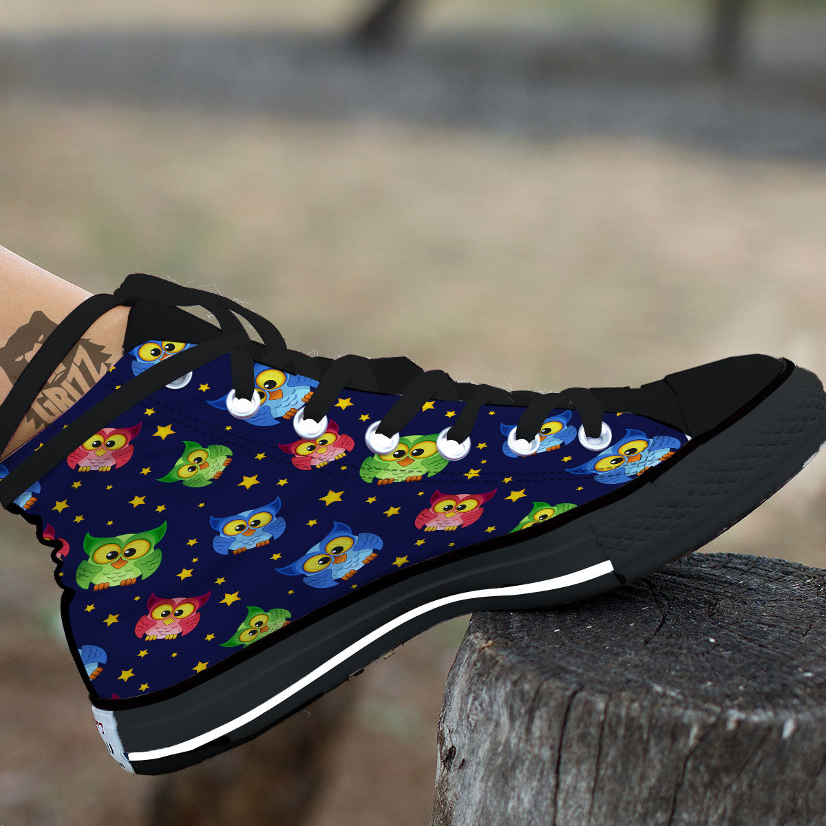 Star And Owl Print Pattern High Top Shoes-grizzshop