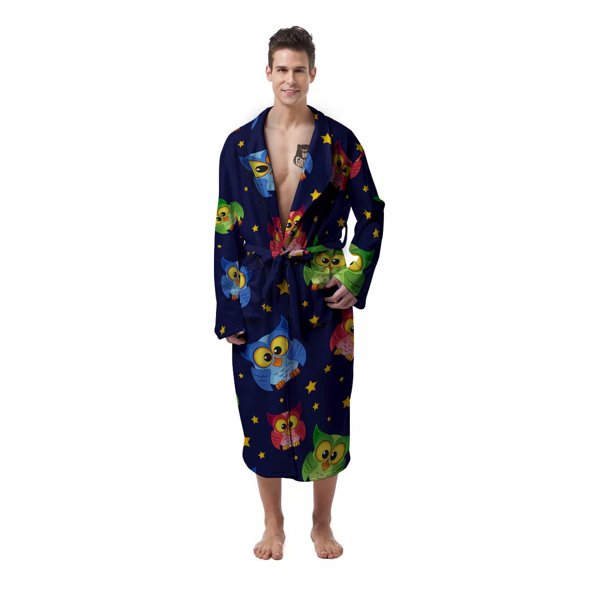 Star And Owl Print Pattern Men's Robe-grizzshop