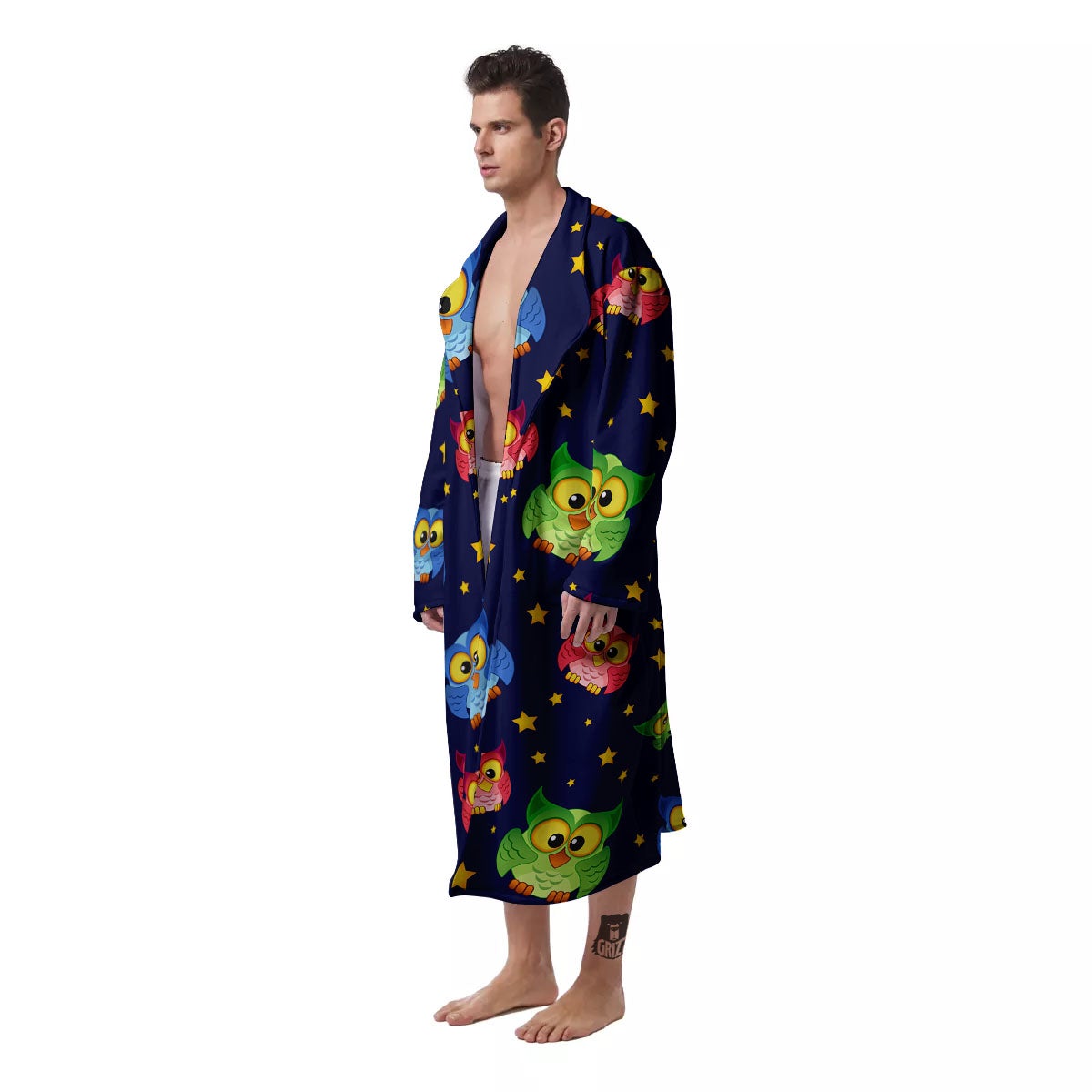 Star And Owl Print Pattern Men's Robe-grizzshop