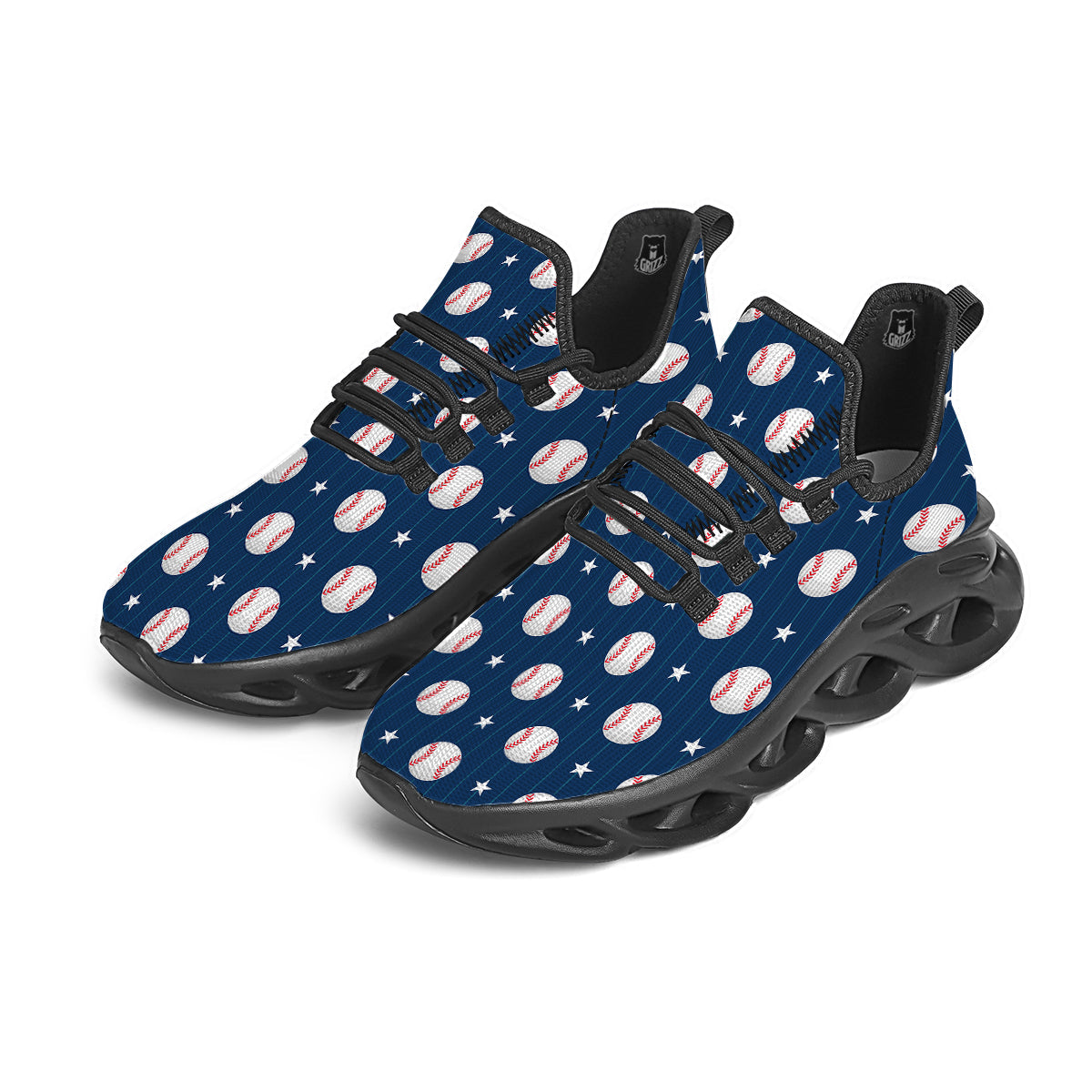 Star Baseballs Print Pattern Black Running Shoes-grizzshop