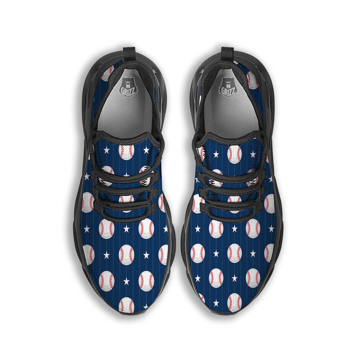Star Baseballs Print Pattern Black Running Shoes-grizzshop