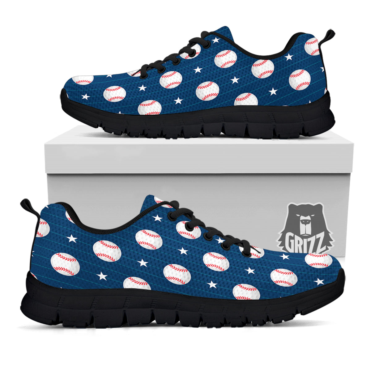 Star Baseballs Print Pattern Black Sneaker-grizzshop