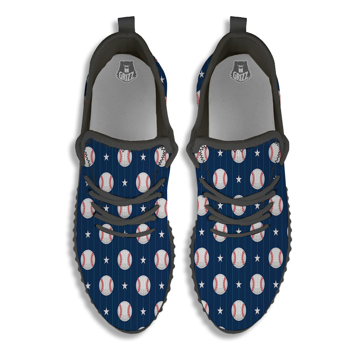 Star Baseballs Print Pattern Black Walking Shoes-grizzshop