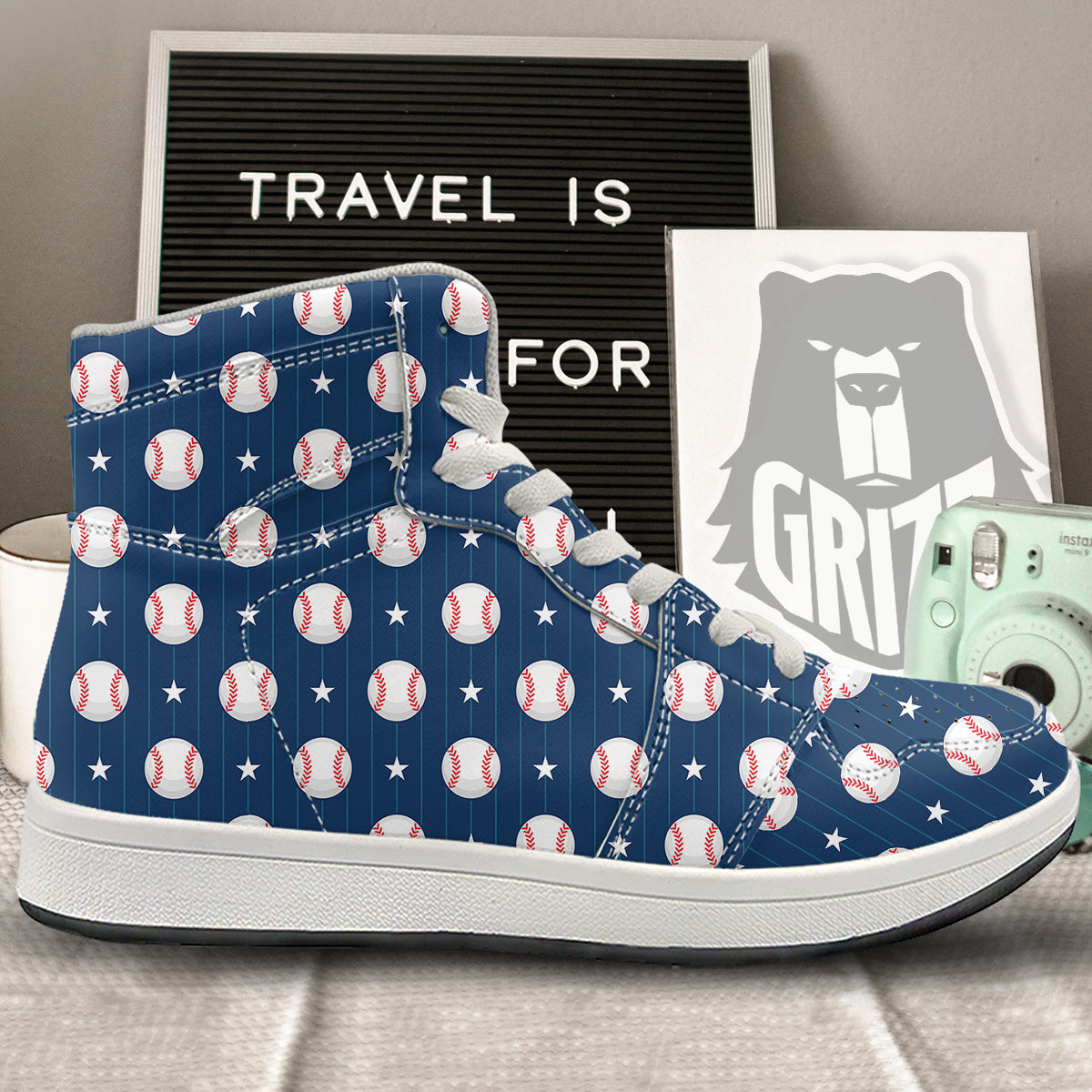 Star Baseballs Print Pattern High Top Sneakers-grizzshop