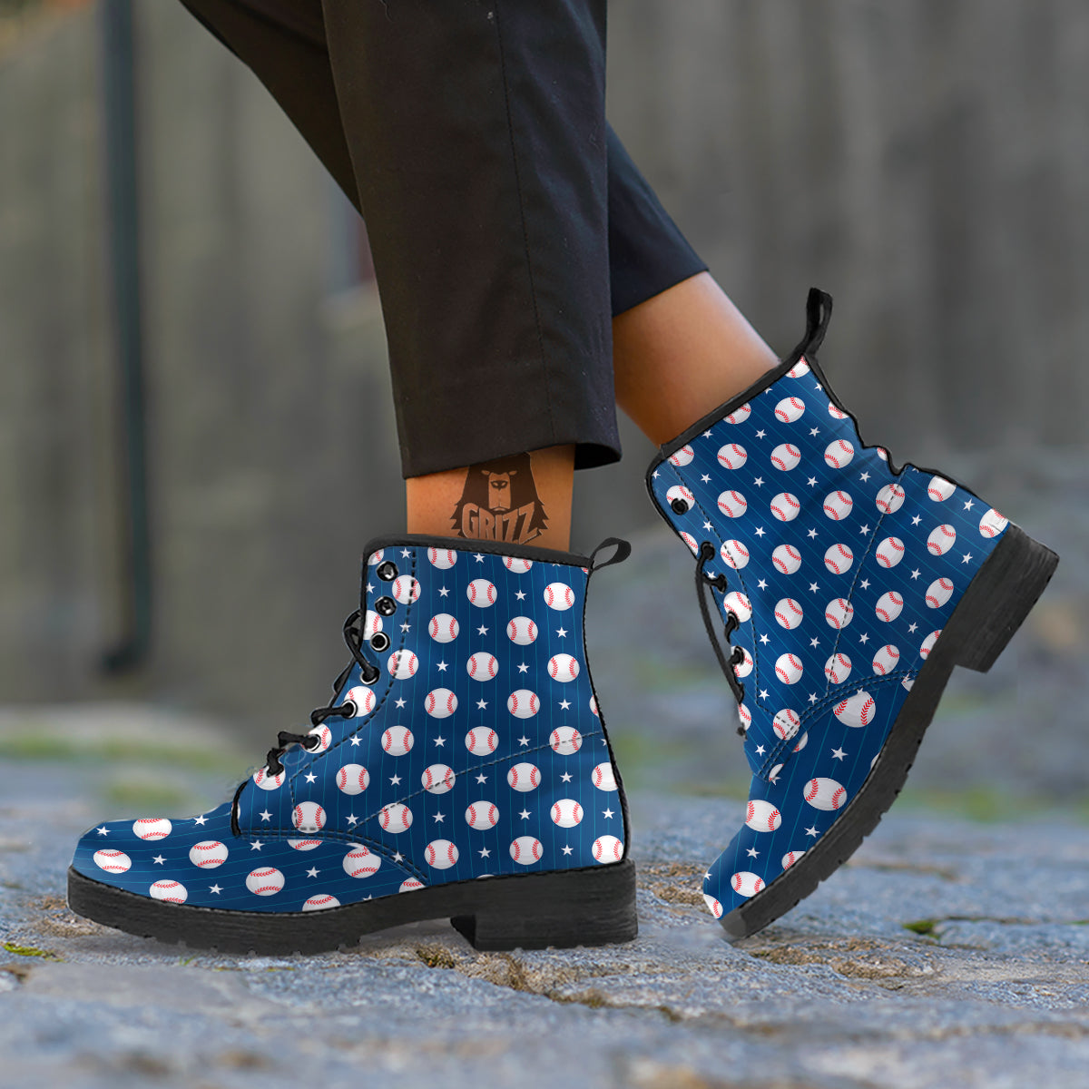 Star Baseballs Print Pattern Leather Boots-grizzshop