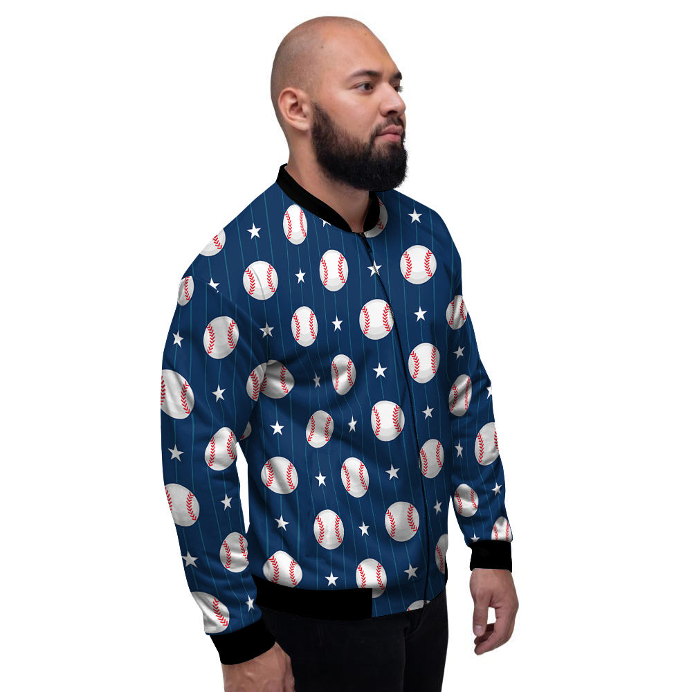 Star Baseballs Print Pattern Men's Bomber Jacket-grizzshop